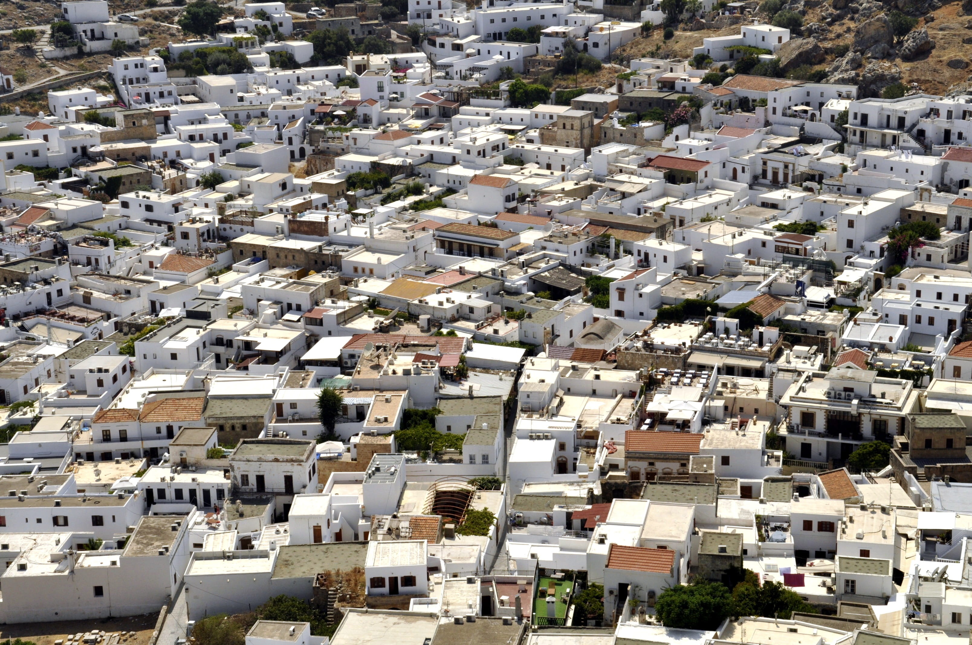 crowded, City, residential district, outdoors, Greece, town, building, building exterior, Houses, 2K, house, roof, townscape, day, cityscape, built structure, HD Wallpaper