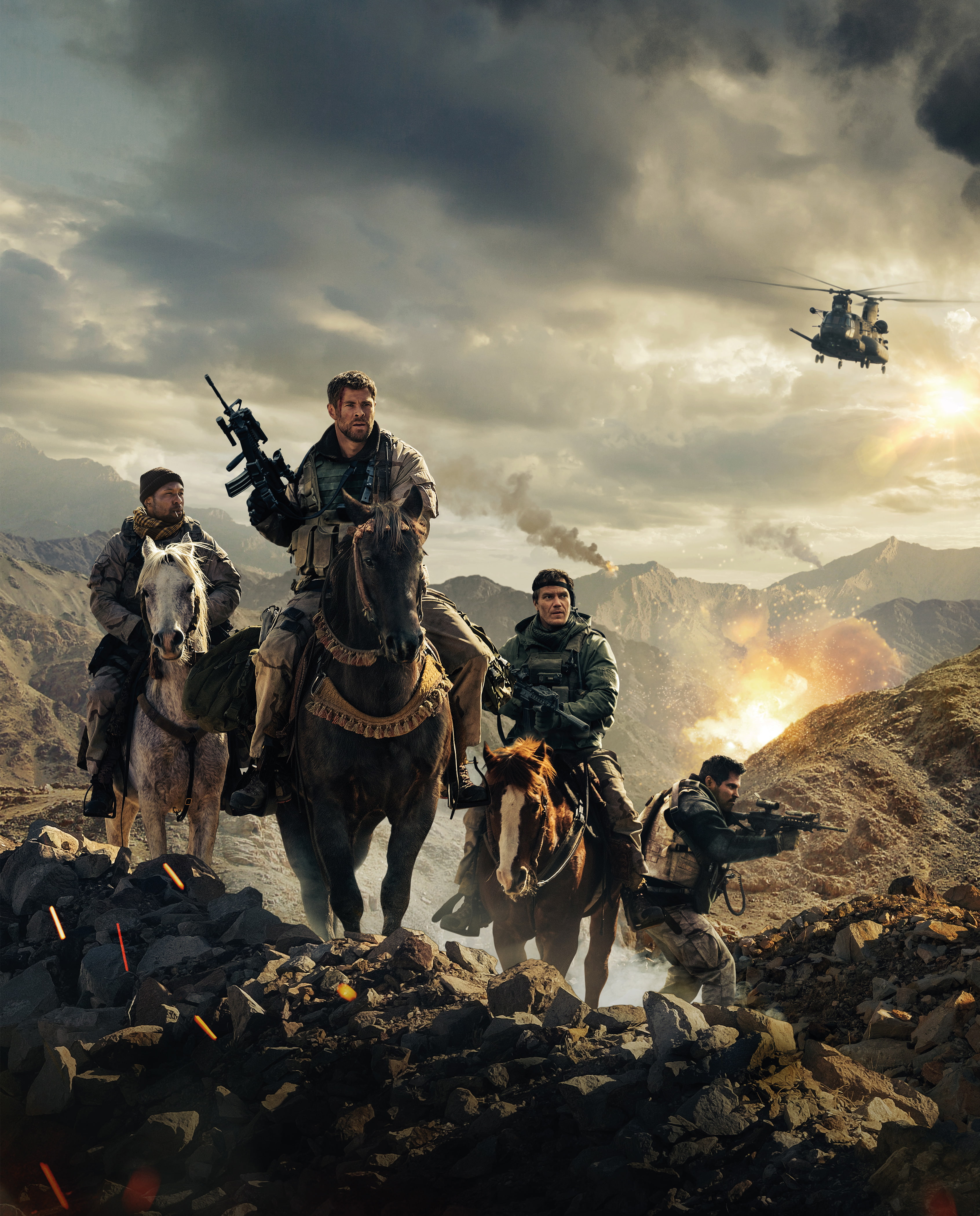 Chris Hemsworth, Michael Pena, 4K, Michael Shannon, 2018, Trevante Rhodes, 12 Strong, Phone HD Wallpaper