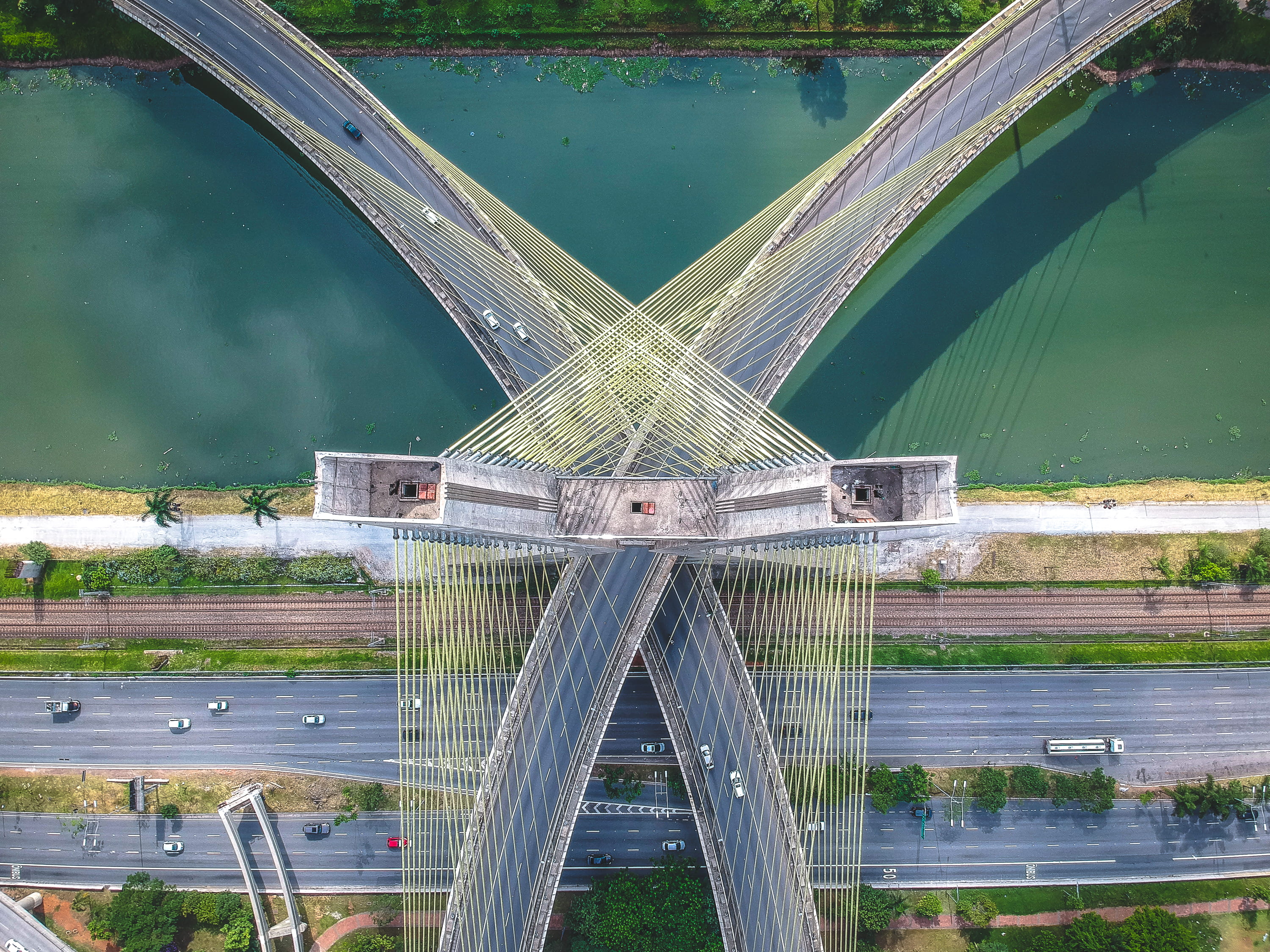 transportation, bridge - man made structure, 2K, day, built structure, connection, photography, no people, symmetry, outdoors, waterfront, eye, road, river, HD Wallpaper