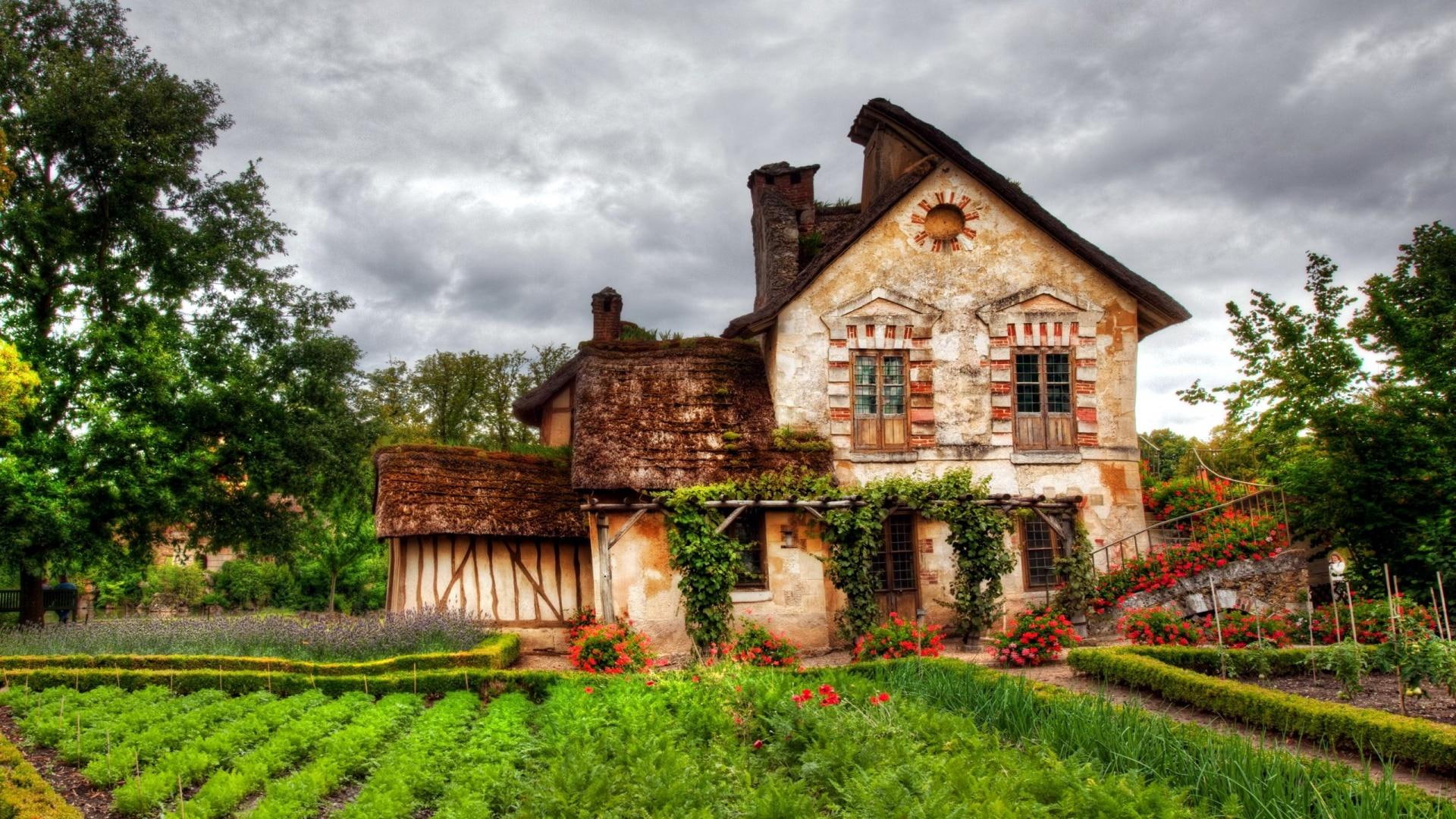 nature and landscapes, trees, 1080P, clouds, hdr, garden, cottage, HD Wallpaper