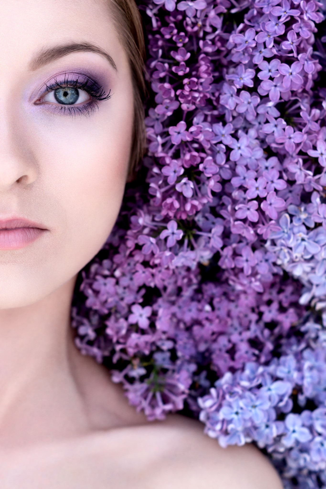 model, 1080P, lilac, portrait, women, blue eyes, Phone HD Wallpaper