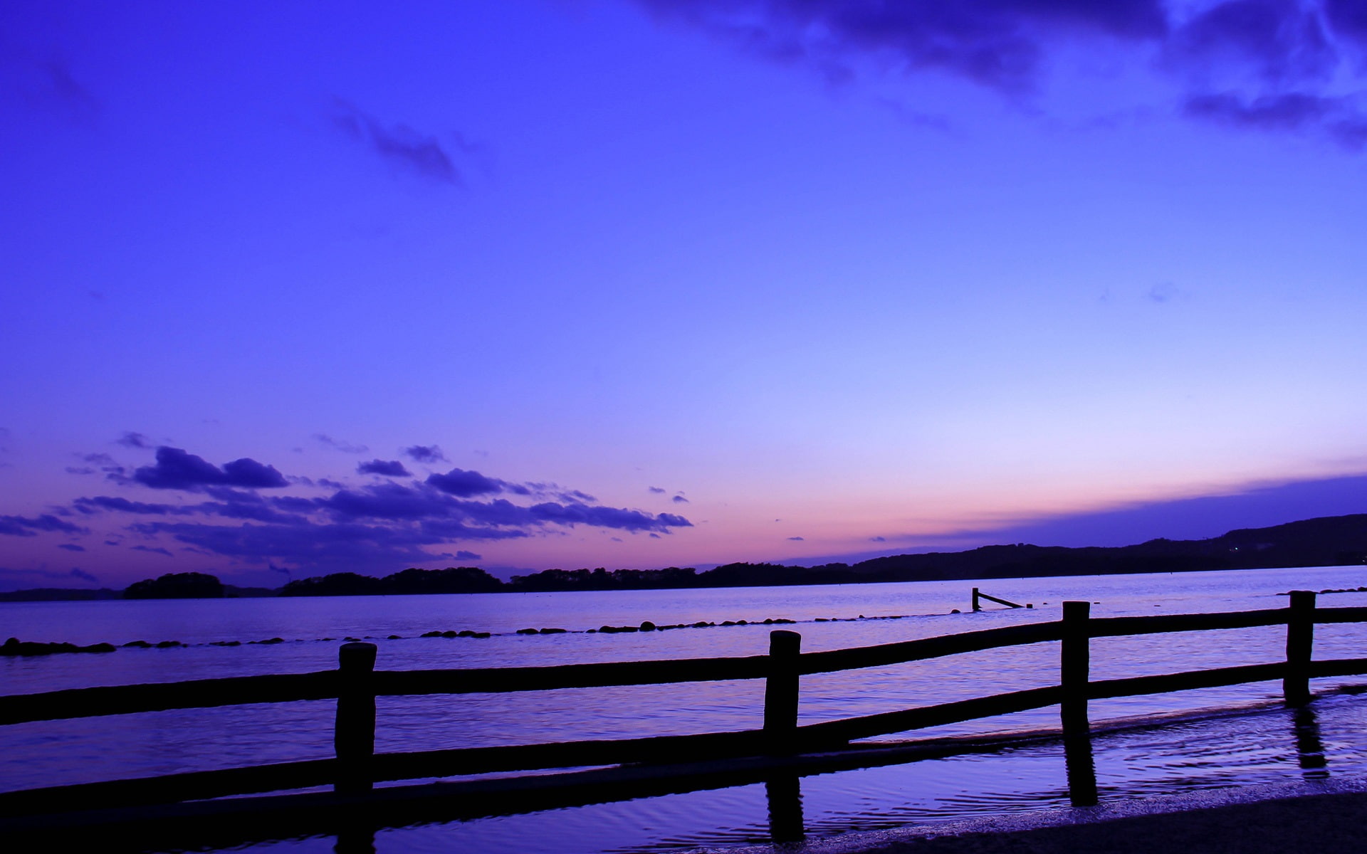 Fence, 1080P, Sunset, Blue, Sky, Sea, Japan, Lilac, Evening, HD Wallpaper