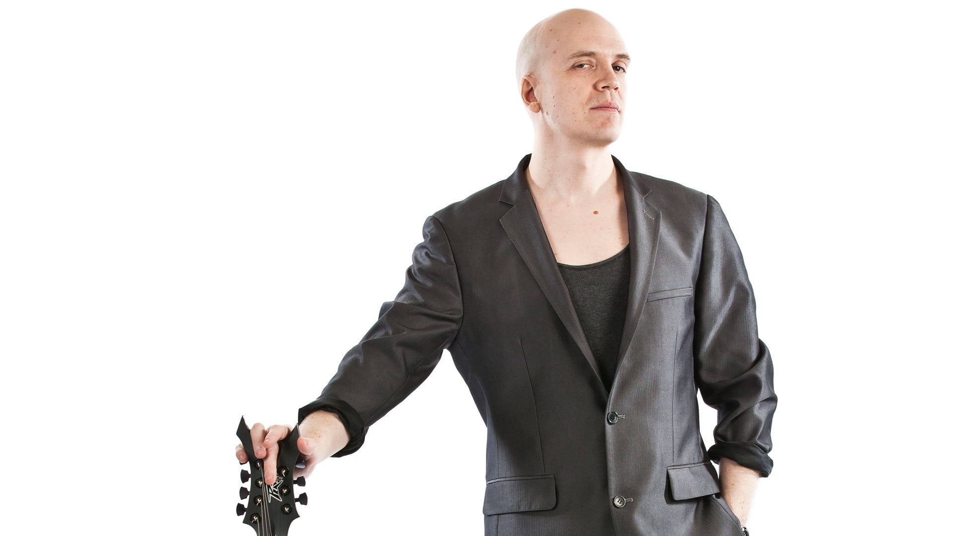 shaved head, guitar, cut out, male Beauty, one Person, blond Hair, men, portrait, people, studio Shot, aggression, 1080P, black, young men, standing, s, HD Wallpaper