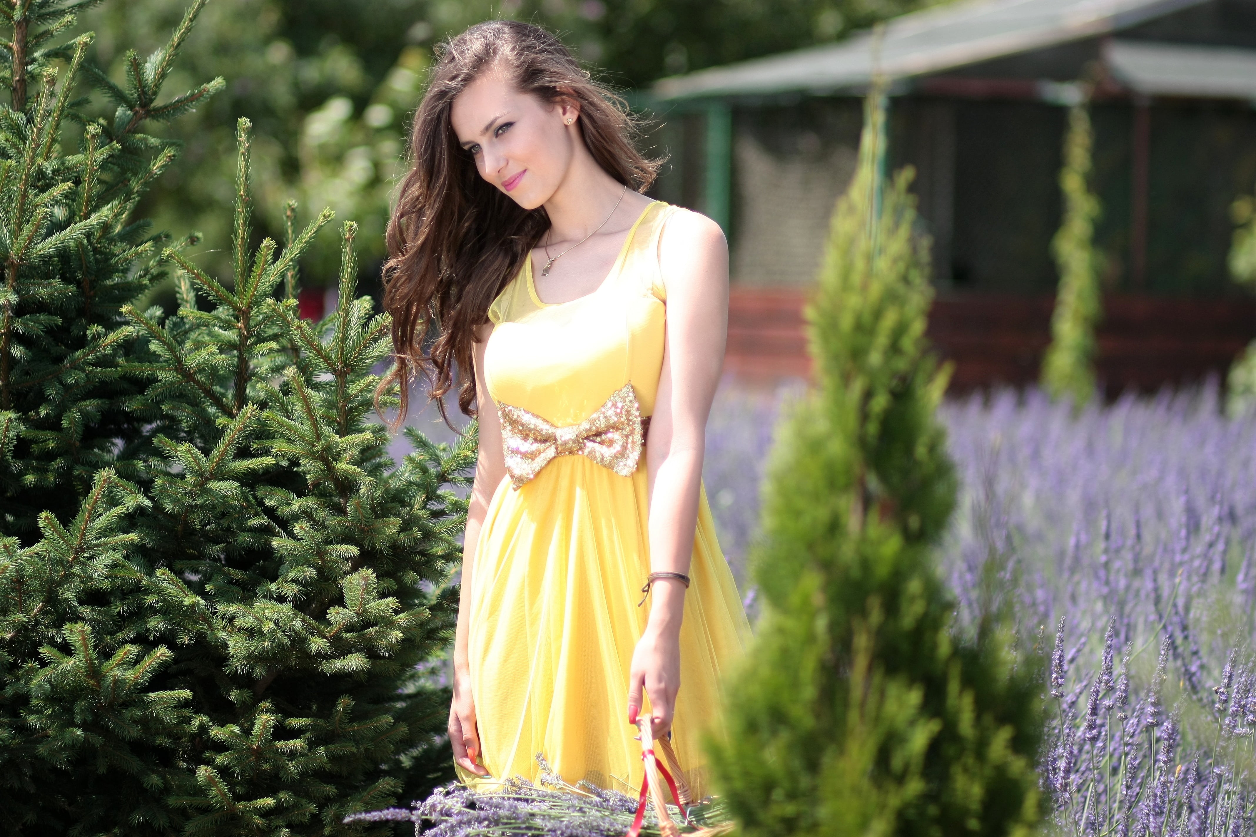 girl, women, smiling, young women, three quarter length, dress, standing, basket, one person, nature, young Adult, summer, long hair, holding, outdoors, HD Wallpaper