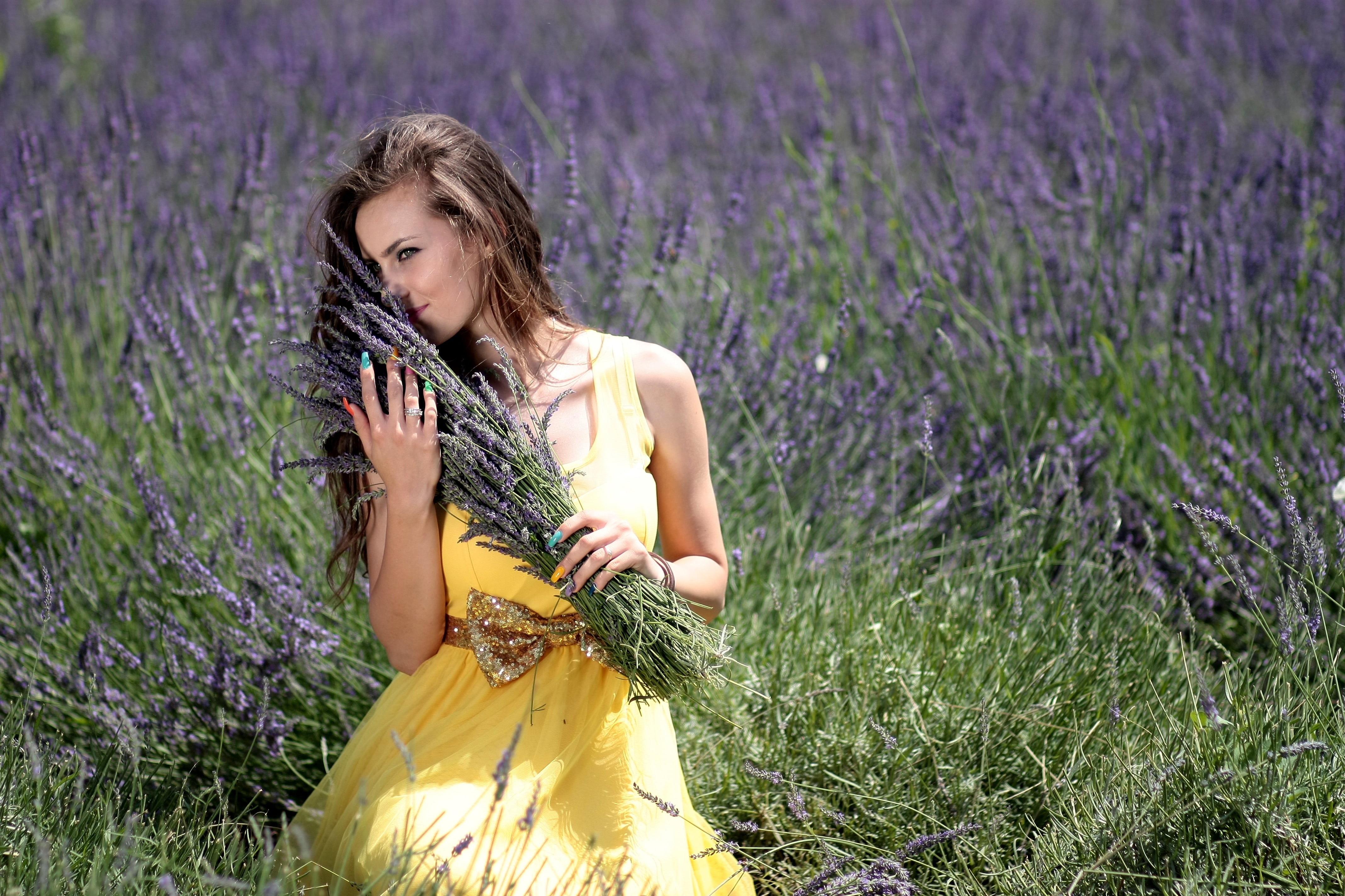 people, caucasian Ethnicity, plant, leisure activity, beauty in nature, neckline, women, mov, green, lavender, purple, s, rural Scene, field, bush, outdoors, HD Wallpaper