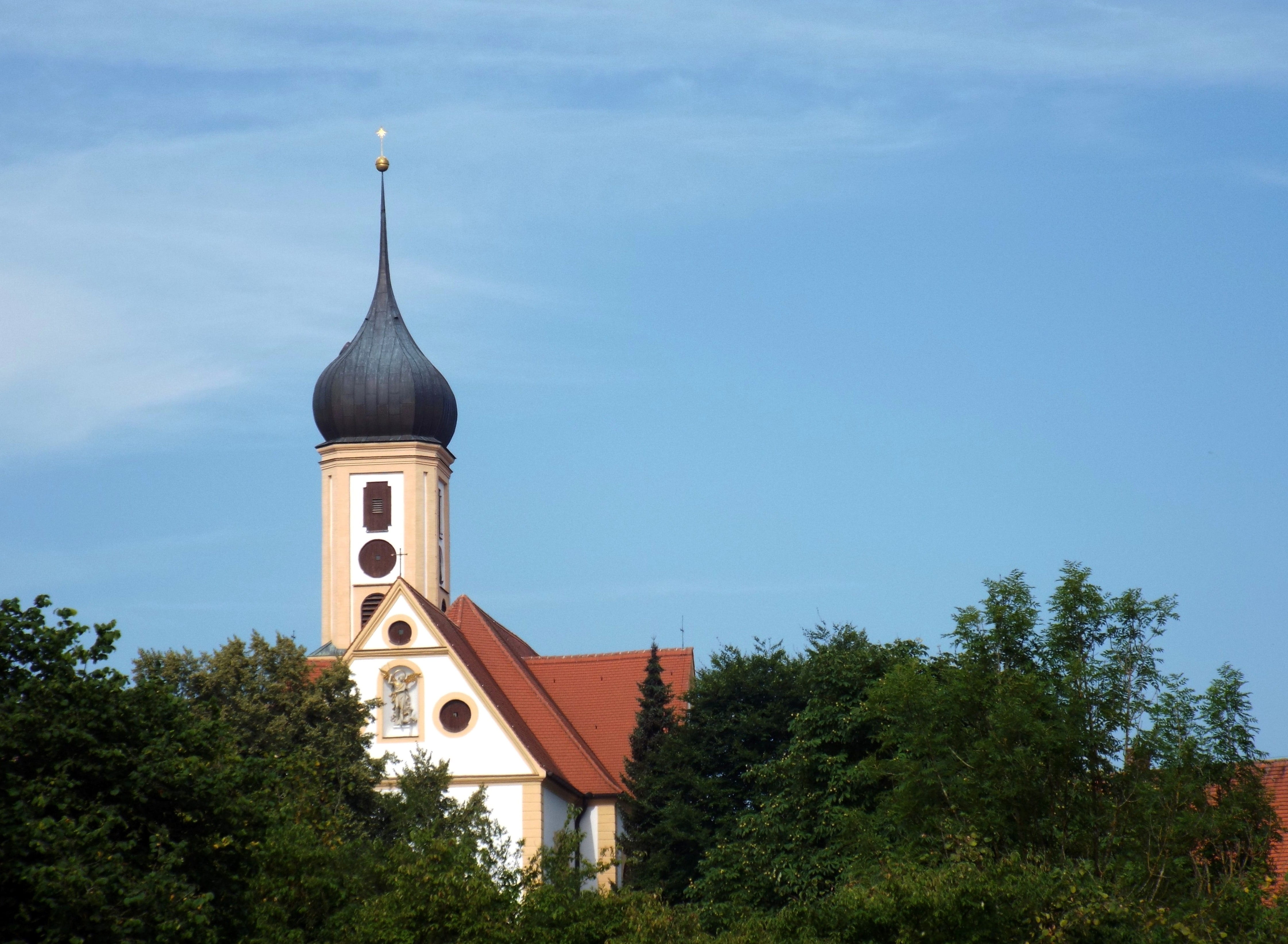 belief, tree, cistercian nunnery, bavaria, religion, no people, 4K, architecture, place of worship, church, day, abbey, spire, built structure, sky, tower, HD Wallpaper