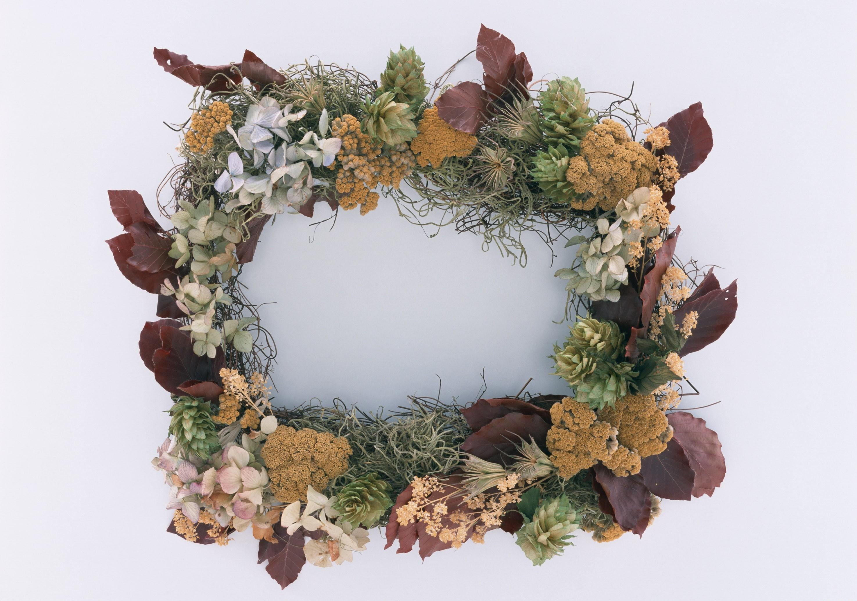 wreath, beauty in nature, symbol, gift, flowering plant, leaf, petal, change, freshness, digital composite, bouquet, white, dry, flower, white background, HD Wallpaper