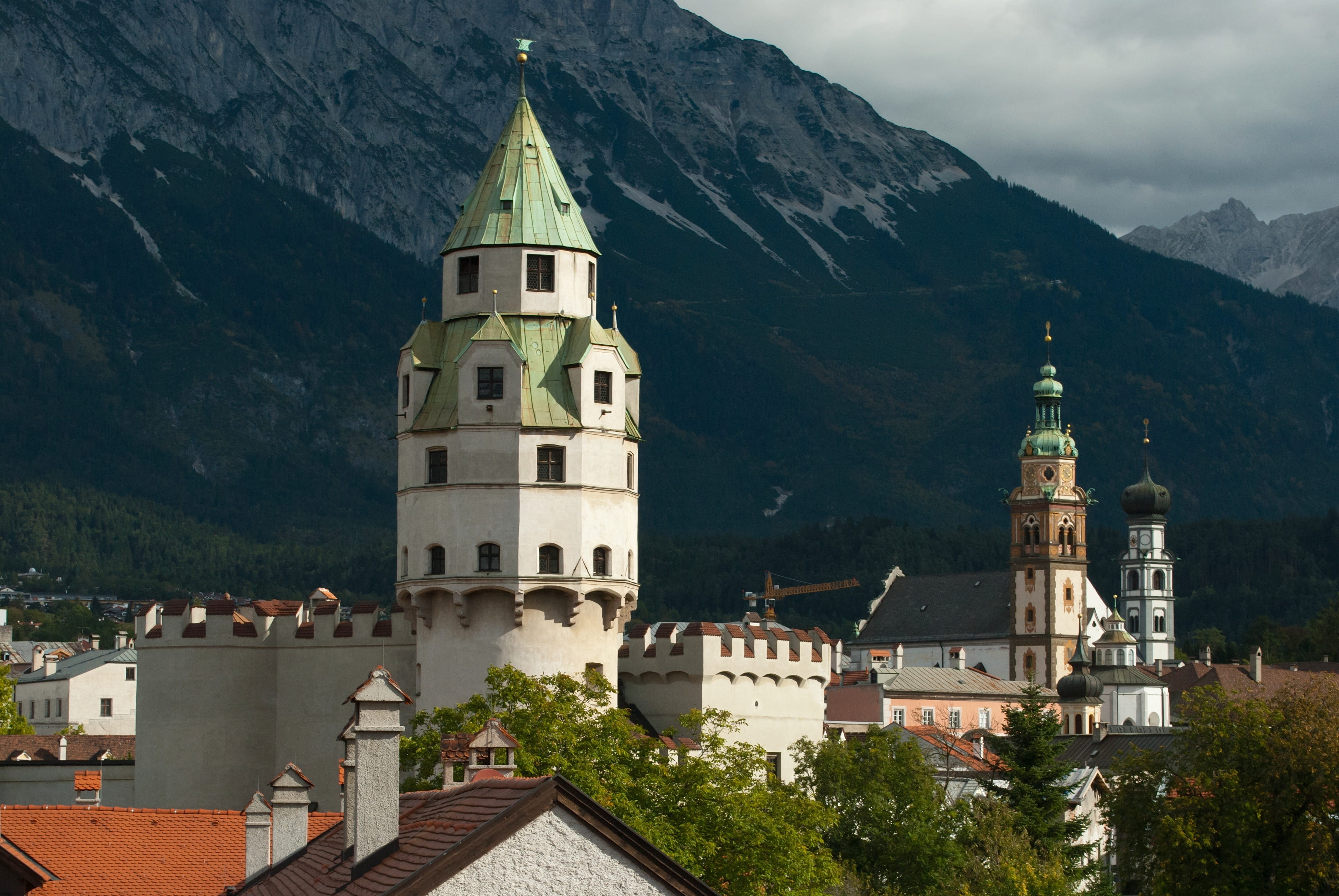 place of worship, clouds, trees, outside, building exterior, spirituality, münzerturm, building, travel destinations, nature, Sky, scenic, Mountains, town, HD Wallpaper