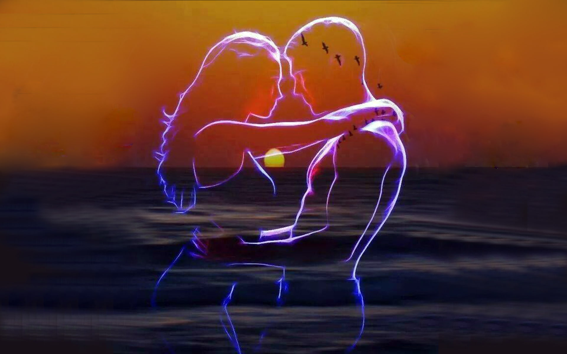 1080P, loving, romantic, hugs, moonlight, couple, HD Wallpaper
