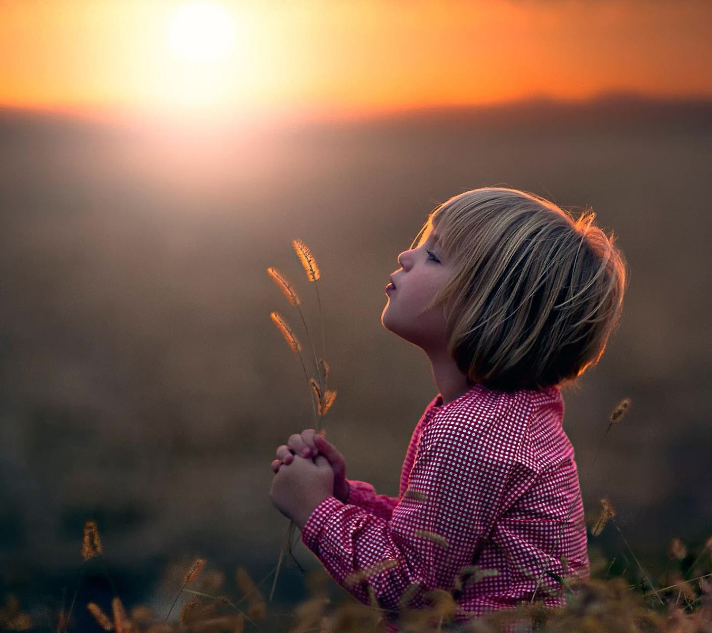 side view, girls, nature, child, profile view, sky, sunset, 720P, outdoors, contemplation, focus on foreground, childhood, offspring, sunlight, one person, HD Wallpaper