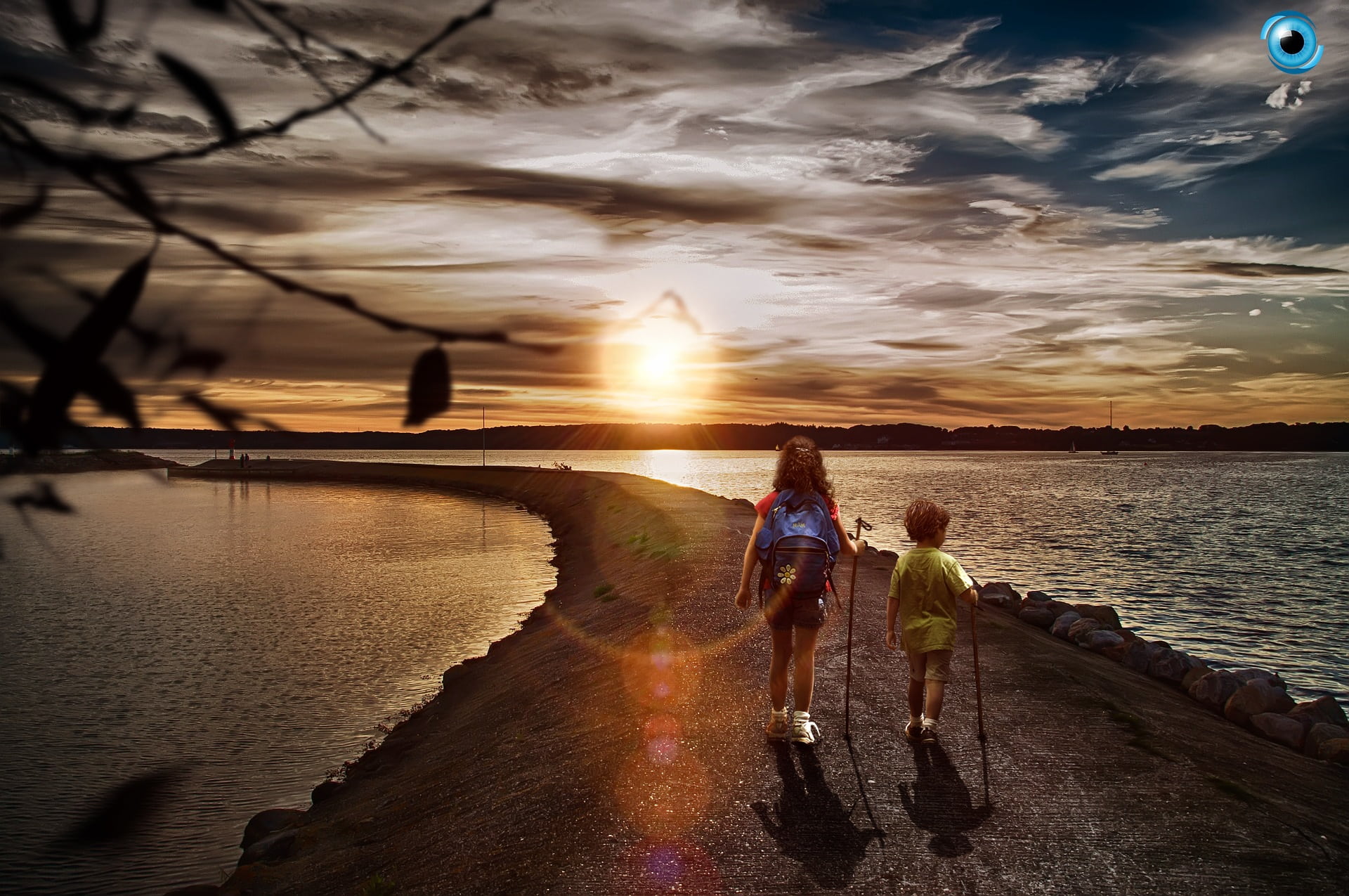 children, lifestyles, sunset, bonding, back, summer, road, kids, landscape panorama, branch, sky, adult, beauty in nature, real people, horizon, cycling, HD Wallpaper