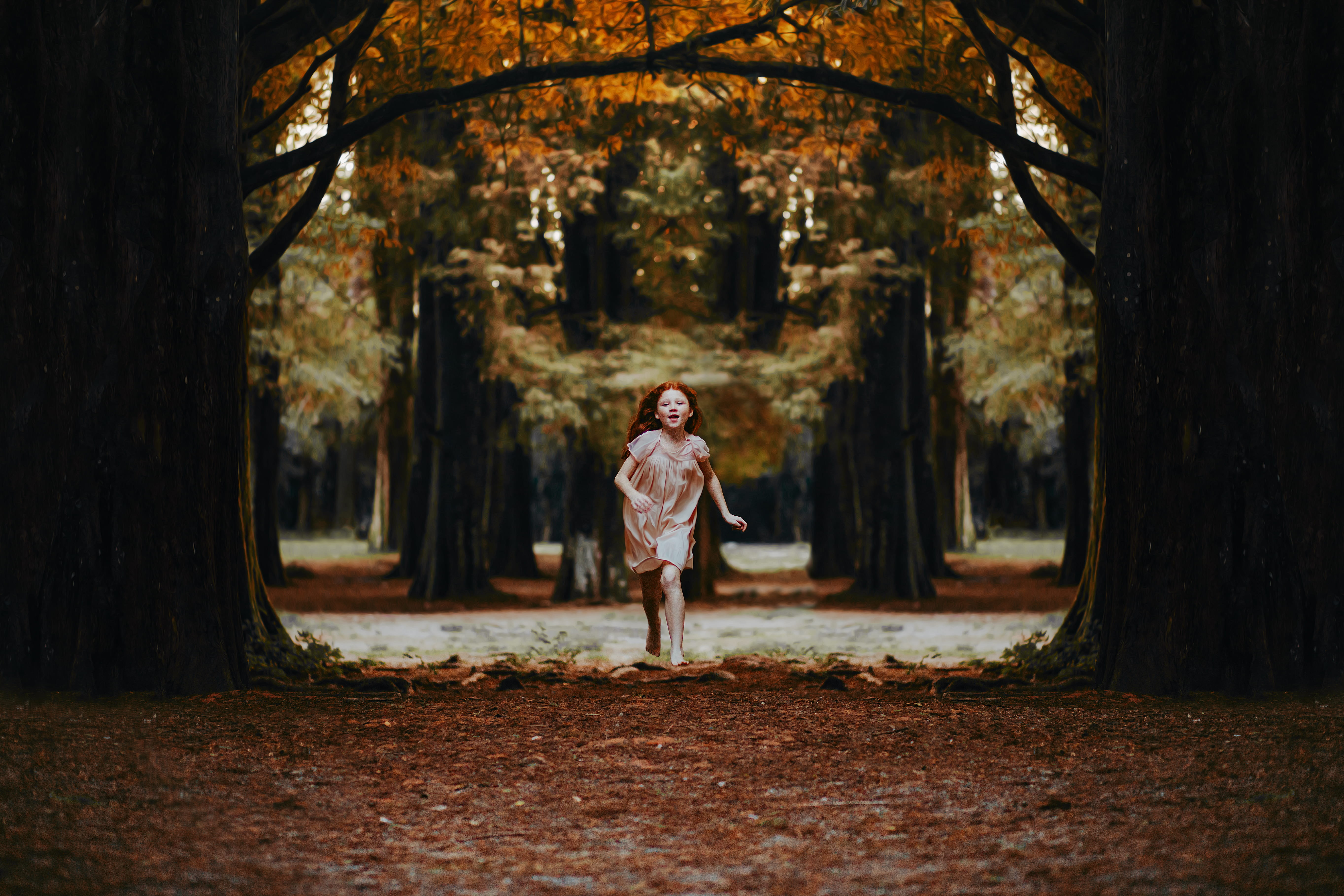 girl, plant, wear, autumn colours, lifestyles, leaves, woman, running, land, day, change, happiness, redhead, cute, adventure, standing, trees, children, HD Wallpaper