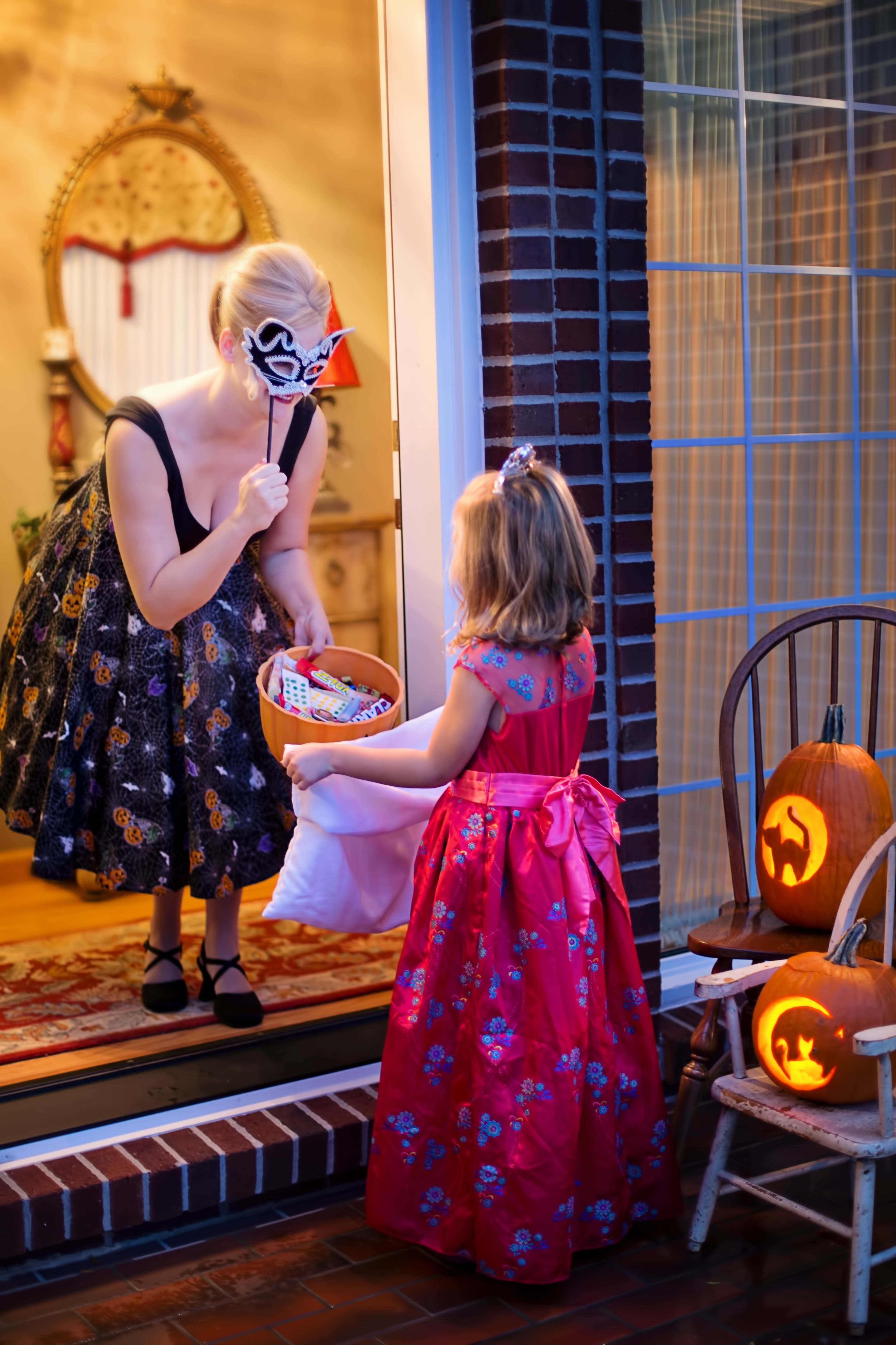 holiday, child, wearing, mask, standing, children only, halloween, real people, one girl only, people, two people, innocence, holding, clothing, happy, Phone HD Wallpaper