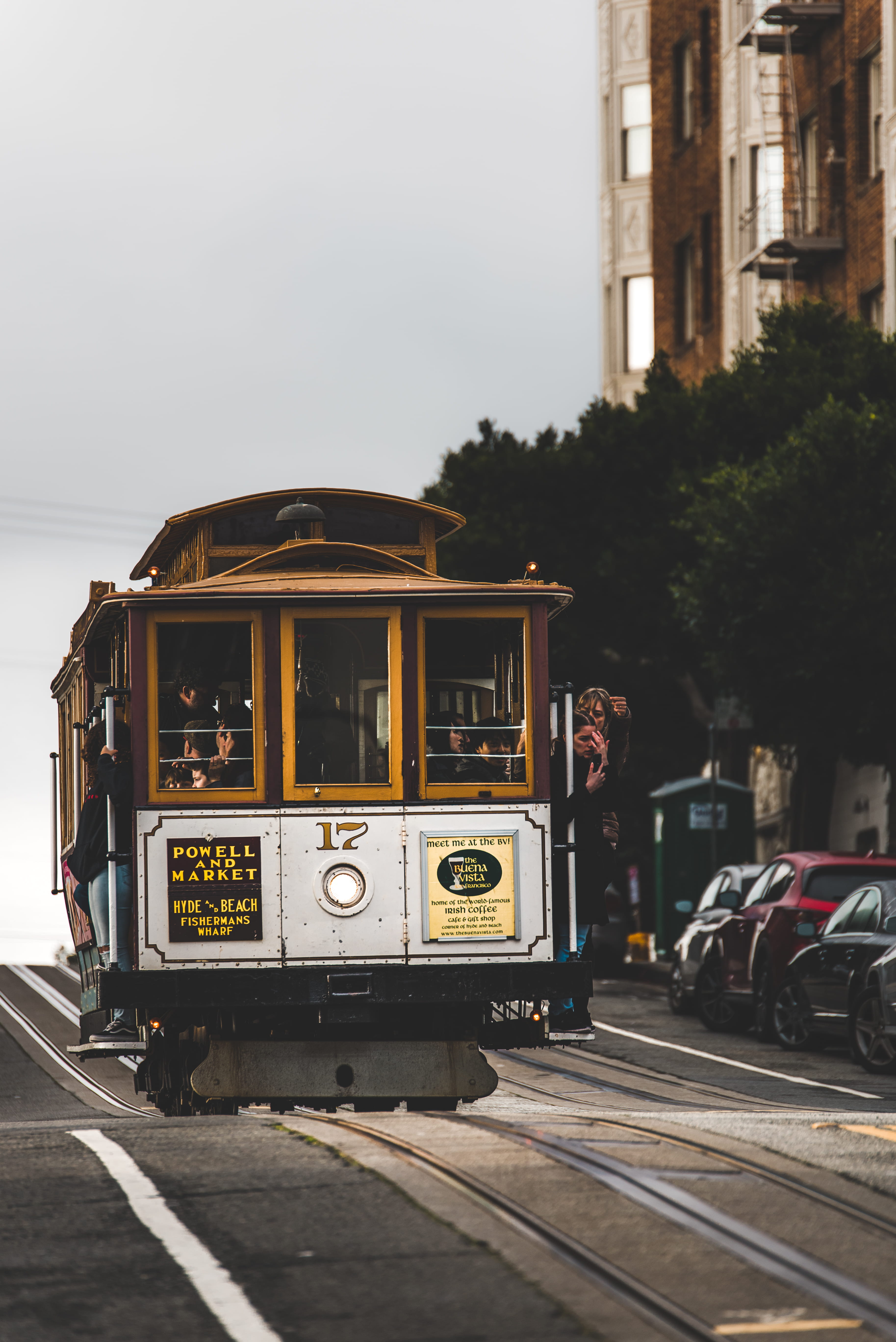 trolley, people, train, railroad track, nature, riding, sky, built structure, tram, street, land vehicle, incidental people, public transportation, school bus, Phone HD Wallpaper
