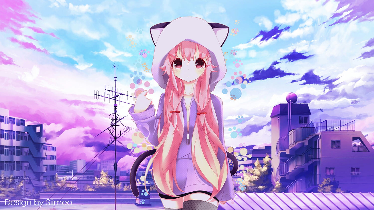 720P, neko ears, clouds, anime, sweater, tail, hoods, HD Wallpaper