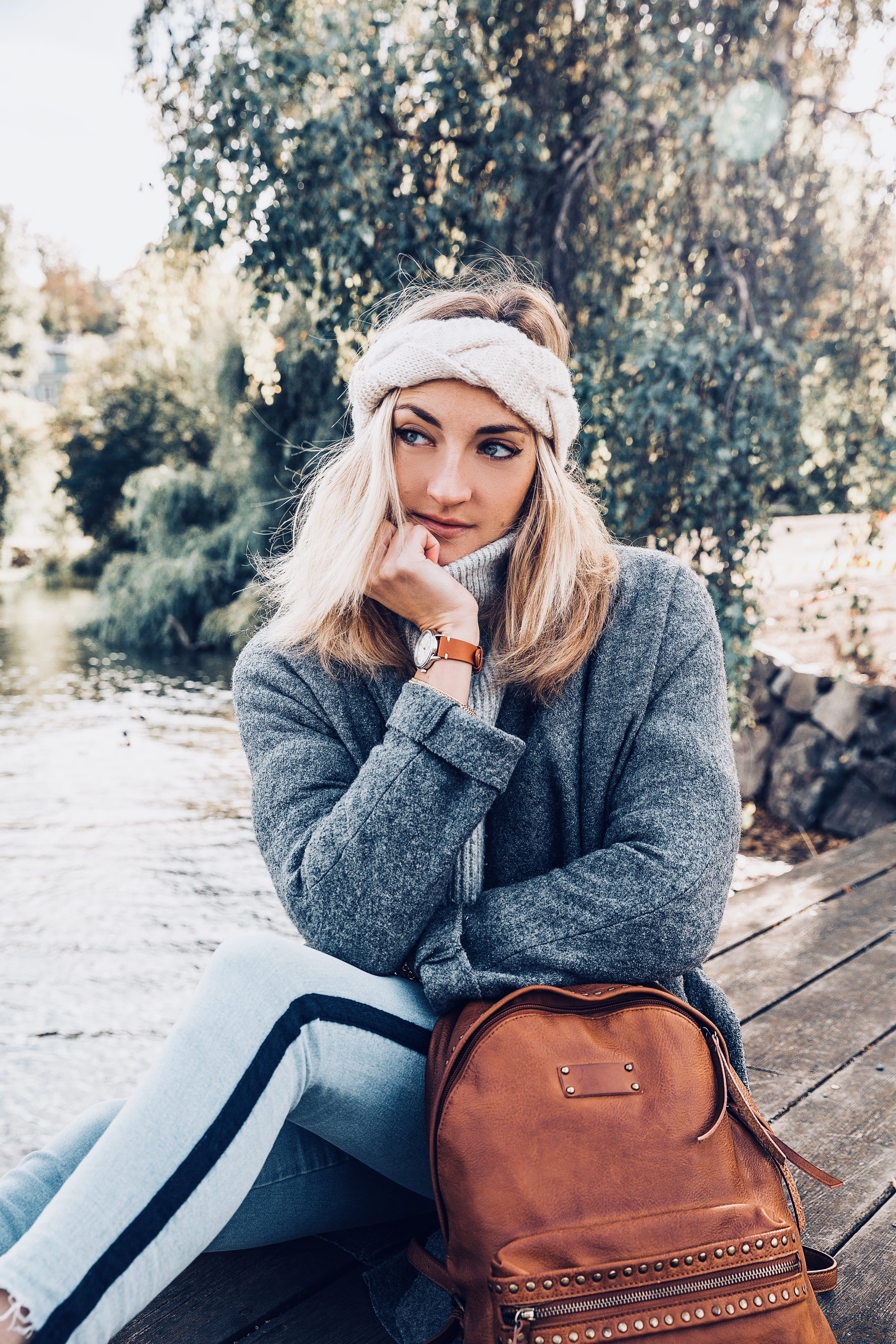 pants, winter, kid, 5K, scarf, backpack, front view, beauty, outdoors, sweater, clothing, apparel, blonde, person, young adult, teen, leisure activity, Phone HD Wallpaper