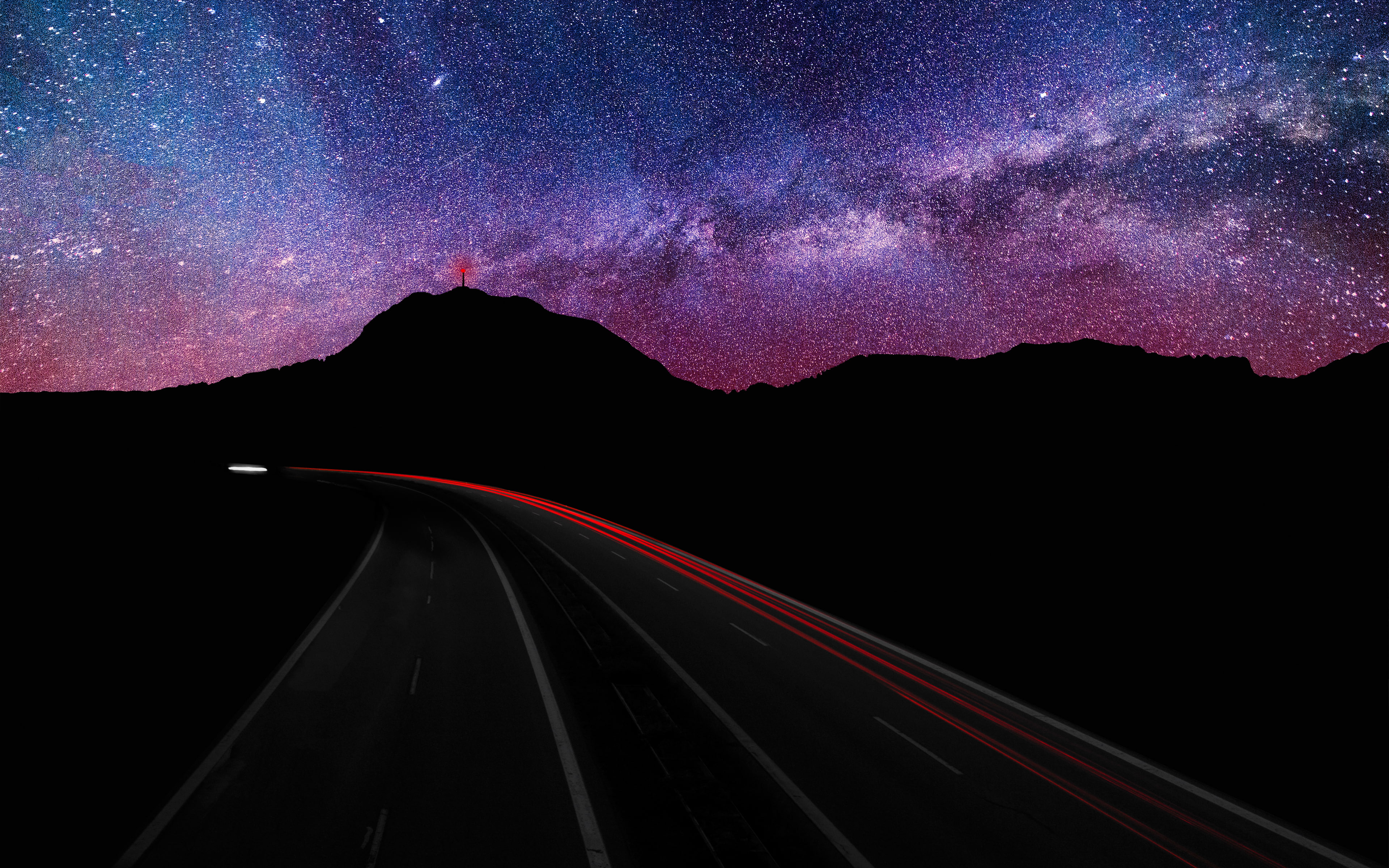 traffic, photography, roads, black, purple, milkywaygalaxy, 4K, digitalcomposition, canon, stars, tokinaat‑xpro11‑16mmf2.8dx, sky, perspective, canoneosrebelt2i, HD Wallpaper