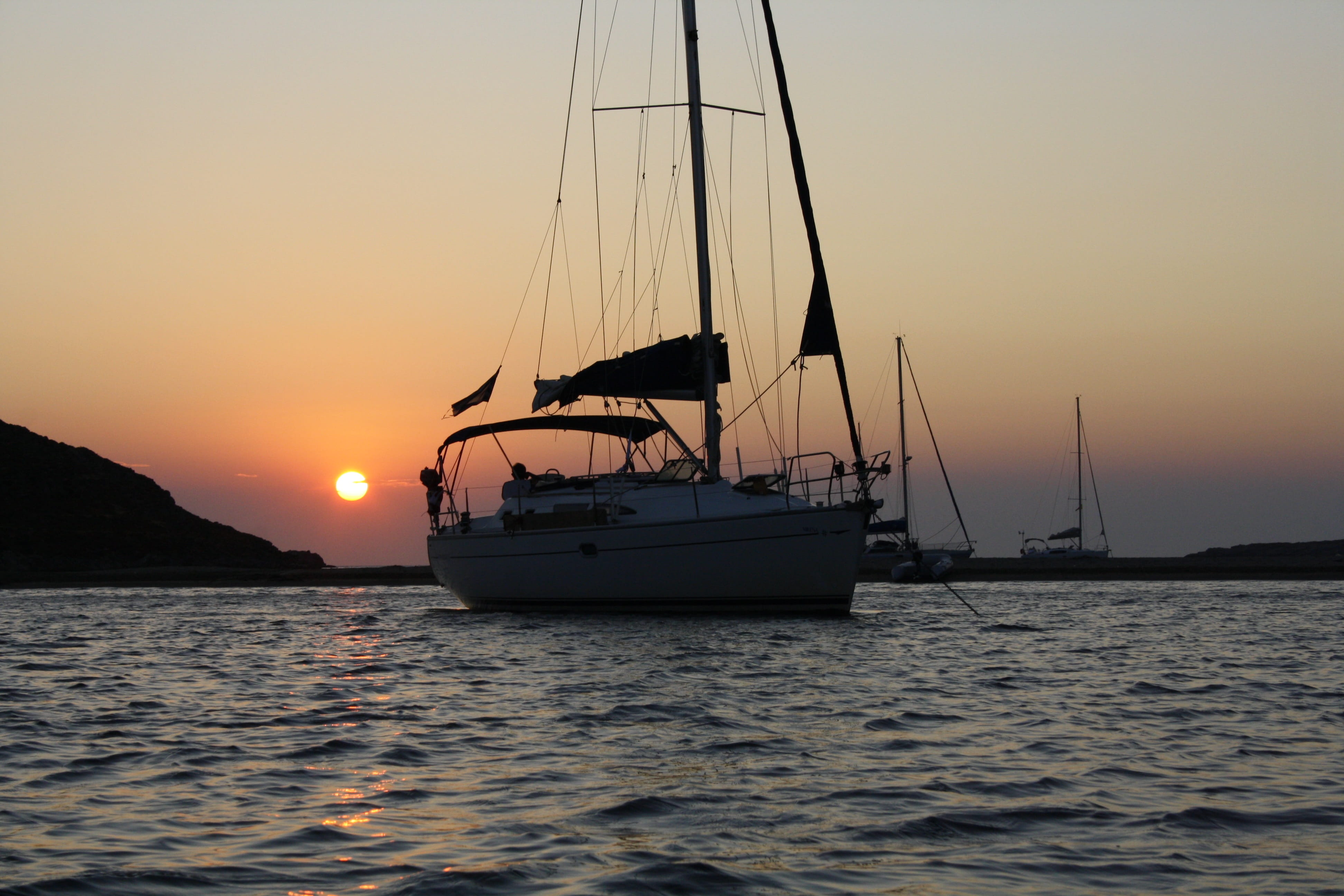 nautical vessel, mode of transportation, sunset, mast, sailboat, transportation, outdoors, anchorage, pole, no people, beauty in nature, waterfront, tranquil scene, HD Wallpaper