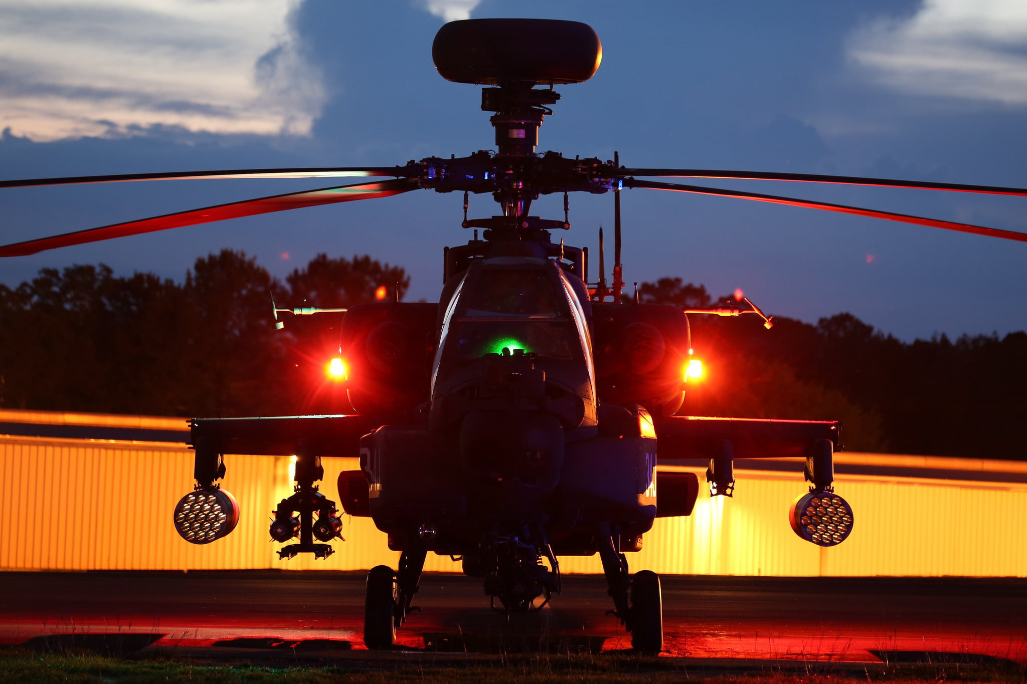 sunset, 1080P, ah-64d, air Vehicle, apache, air, technology, mode of Transport, cloud - sky, dusk, travel, helicopter, black, transportation, illuminated, HD Wallpaper
