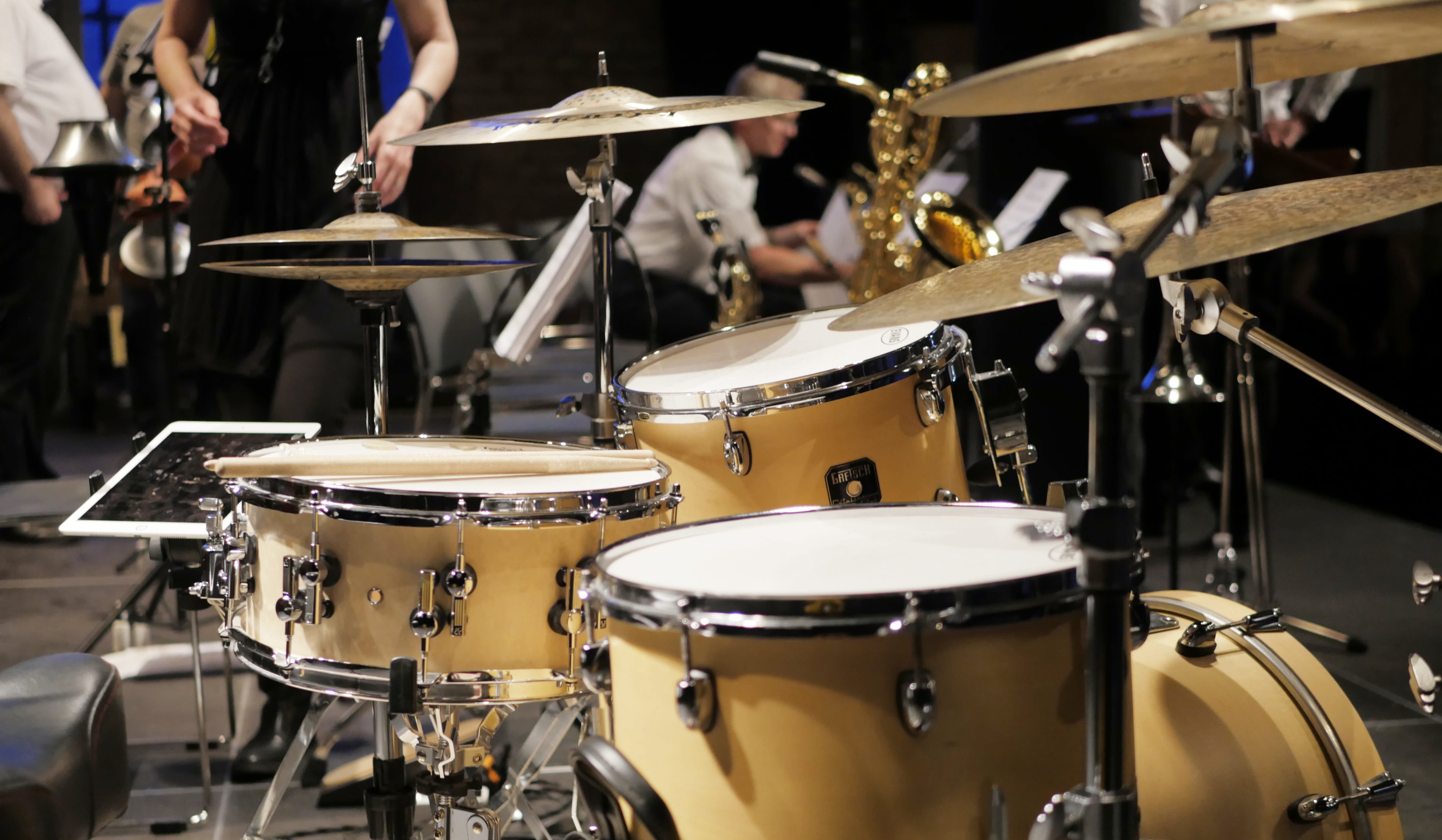 colored, music, white, percussion instrument, drummer, live music, drumstick, snare drum, ipad, close, arts culture and entertainment, brass, big band, HD Wallpaper