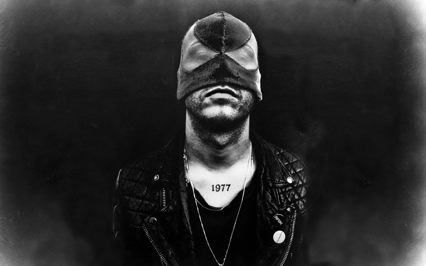 jewelry, tattoo, dark, jacket, individuality, 720P, front view, young adult, black, black background, fashion, hood, hood - clothing, lifestyles, portrait, HD Wallpaper