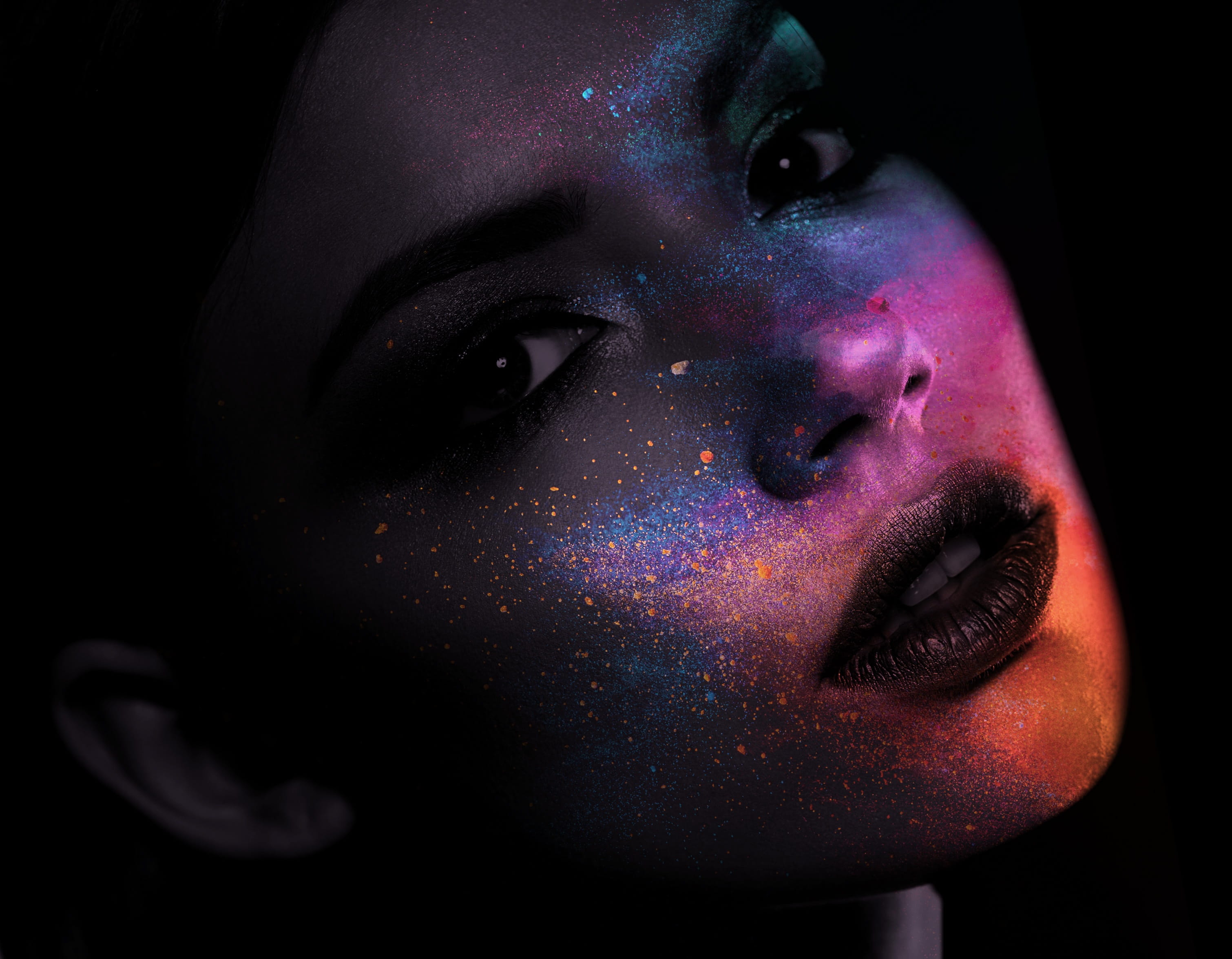 design, dark, face, vicious, body part, body paint, red, fear, young, colorful, adult, young adult, color, eye, purple, stage make-up, girl, face paint, HD Wallpaper