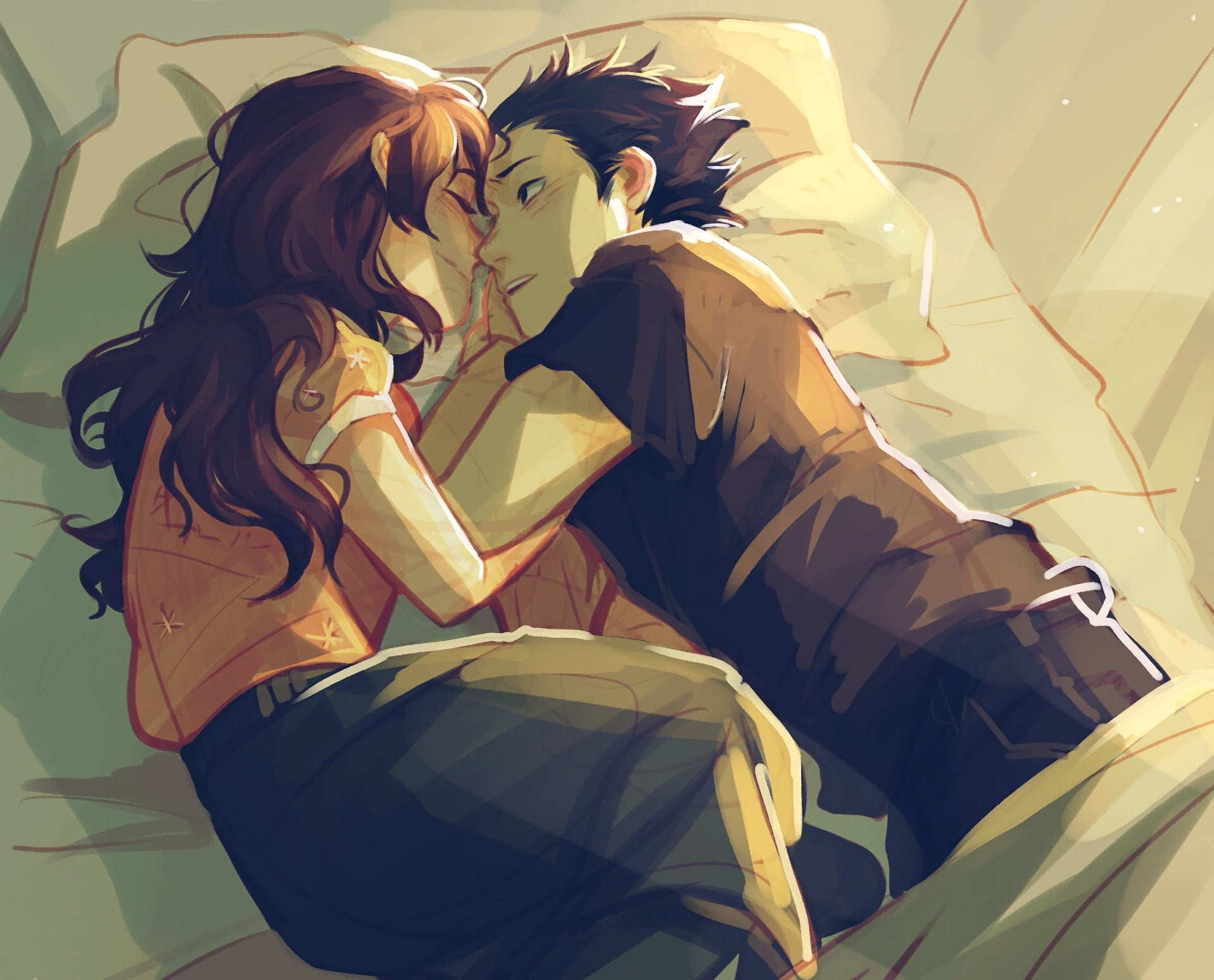1080P, bed, girl, art, guy, Form Voice, You No Katachi, two, HD Wallpaper