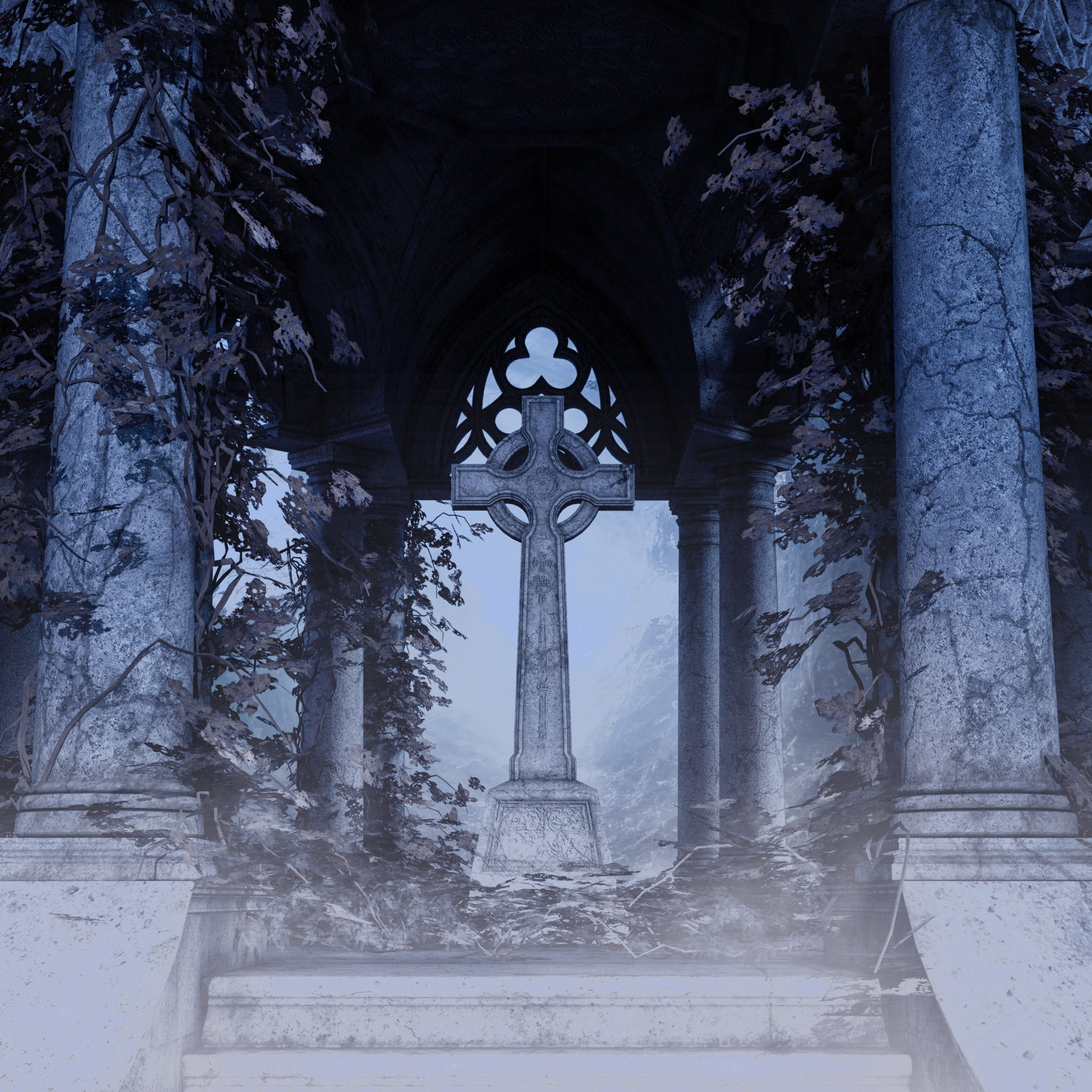 cross, religion, plant, art and craft, history, nature, cold temperature, building exterior, steps, outdoors, day, snow, low angle view, architectural column, Phone HD Wallpaper