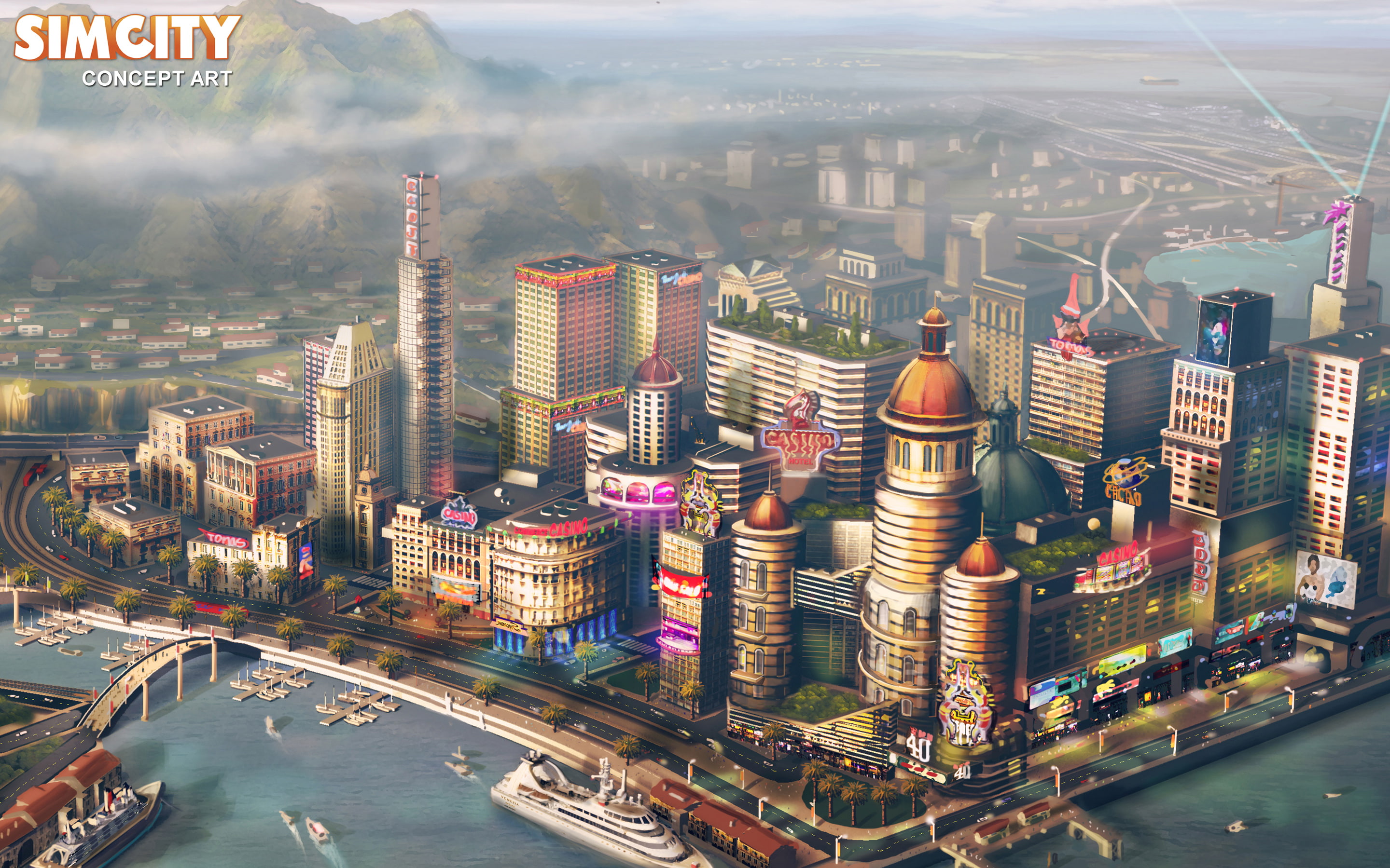 cityscape, Concept, city, travel destinations, water, high angle view, 2013, no people, aerial view, building exterior, Game, skyscraper, art, building, HD Wallpaper