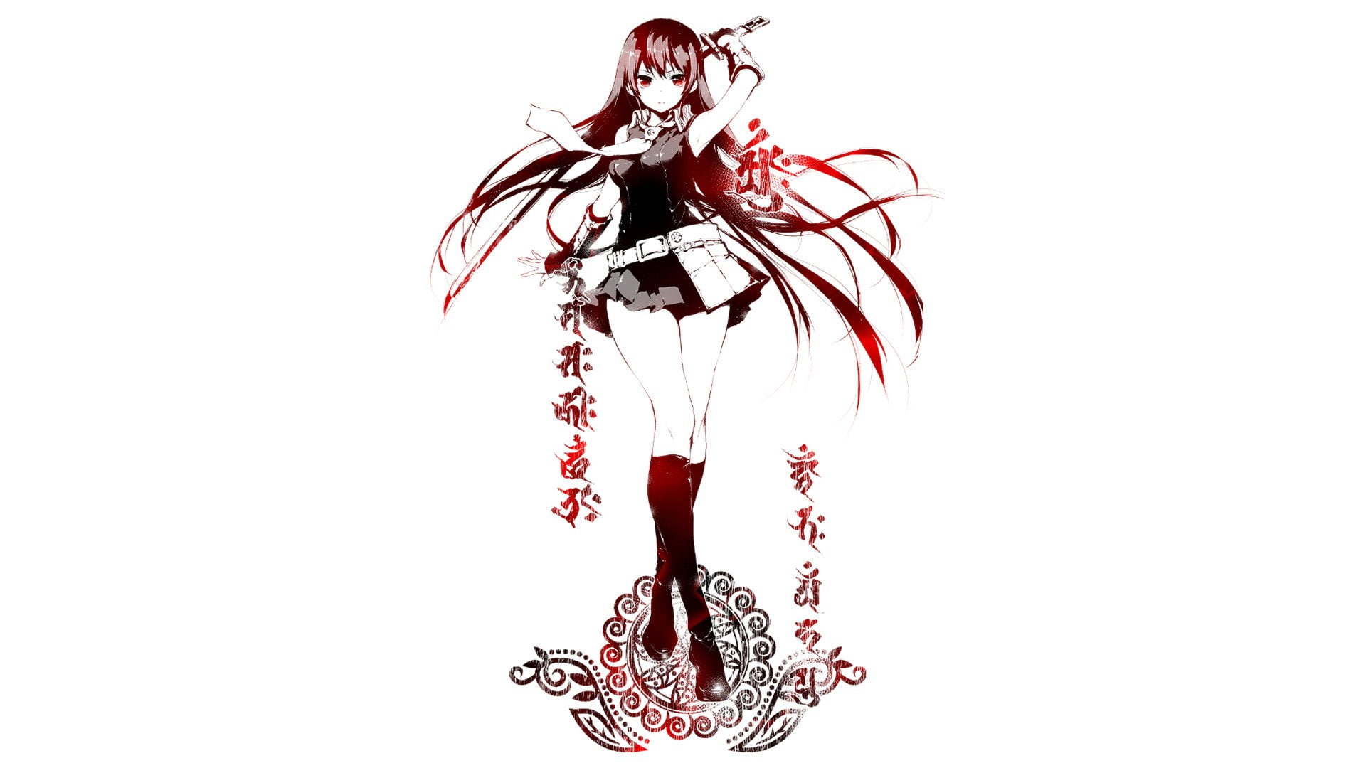 Glove, red, Red Eyes, Katana, Tie, female, Anime, Socks, character, 1080P, Akame (Akame Ga Kill!), Akame ga Kill!, Belt, Long Hair, Black Hair, Black Dress, HD Wallpaper