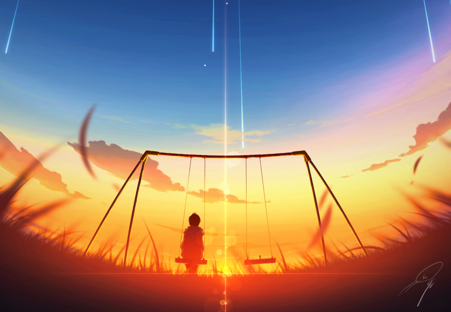 Original, Anime, Swing, Sunset, 1080P, HD Wallpaper