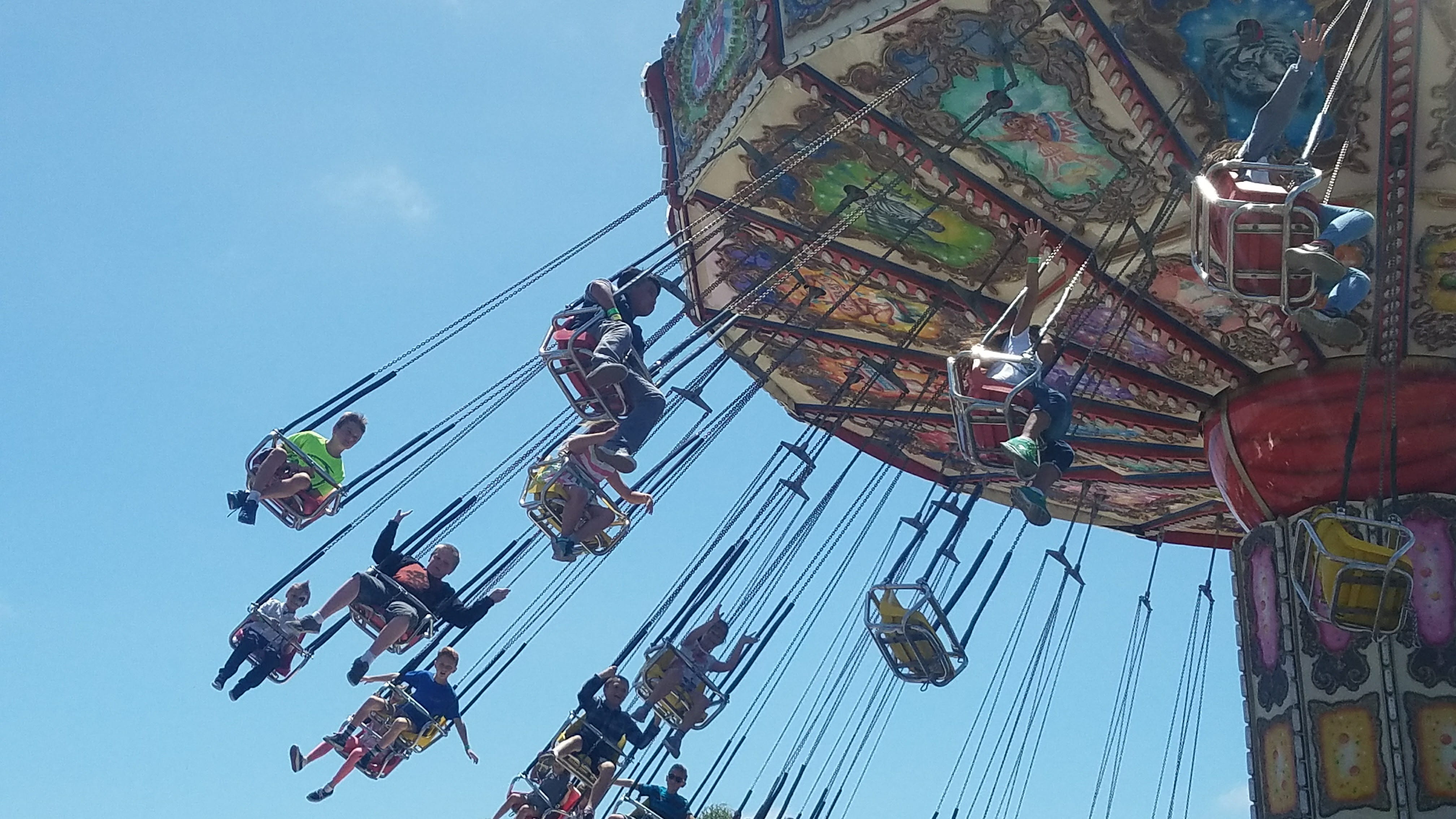 built structure, happy, arts culture and entertainment, travel, low, amusement park ride, swings, people, photography, art, men, Sun, children, Family, HD Wallpaper