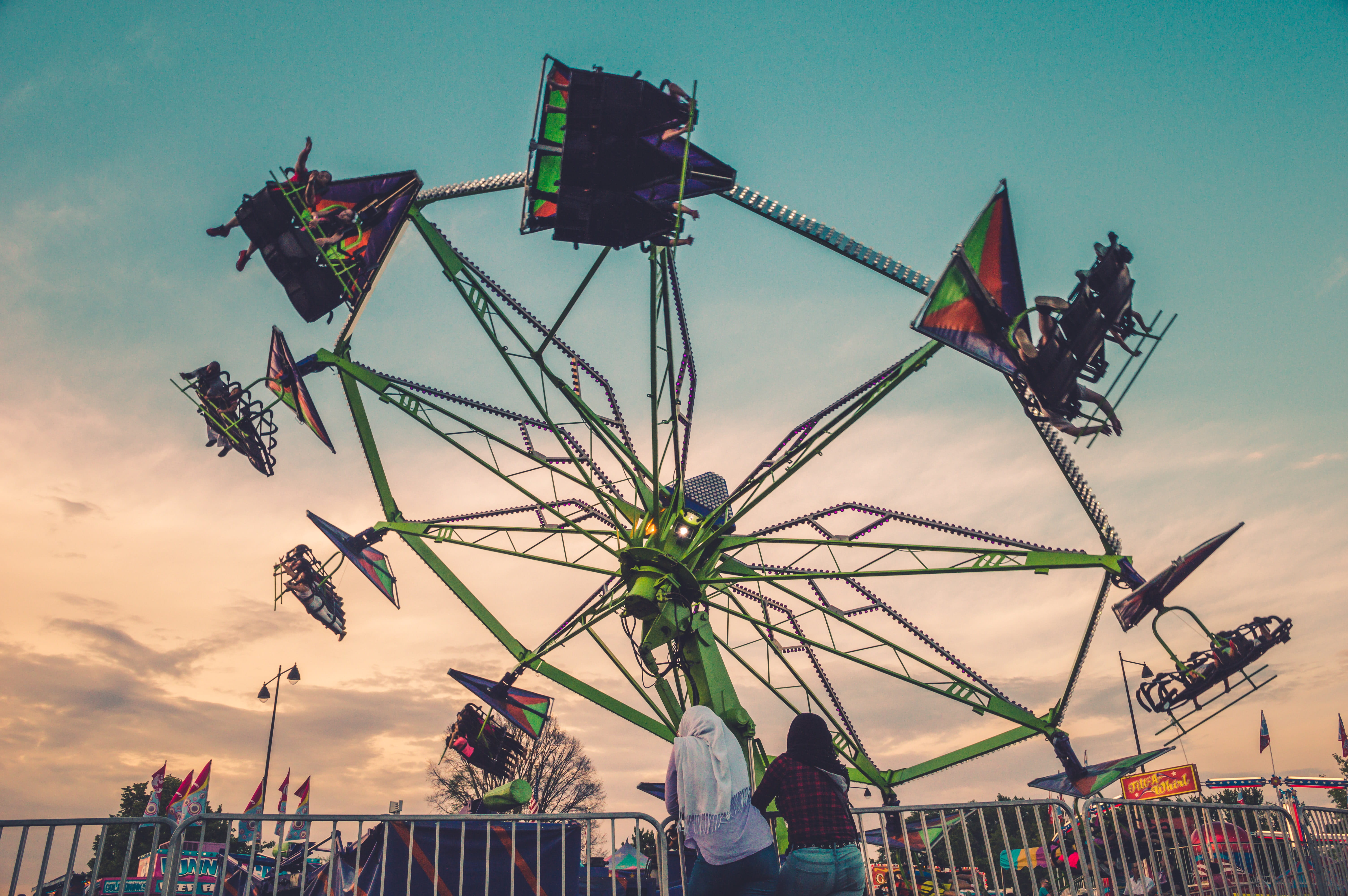 group of people, women, amusement park ride, art and craft, architecture, low angle view, lifestyles, built structure, morton grove, people, day, real people, HD Wallpaper