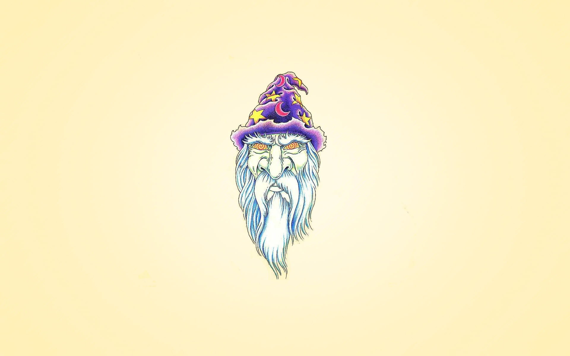 hypnosis eyes, head, a month, the wizard, Merlin, beard white, purple, 1080P, star, minimalism, cap, HD Wallpaper