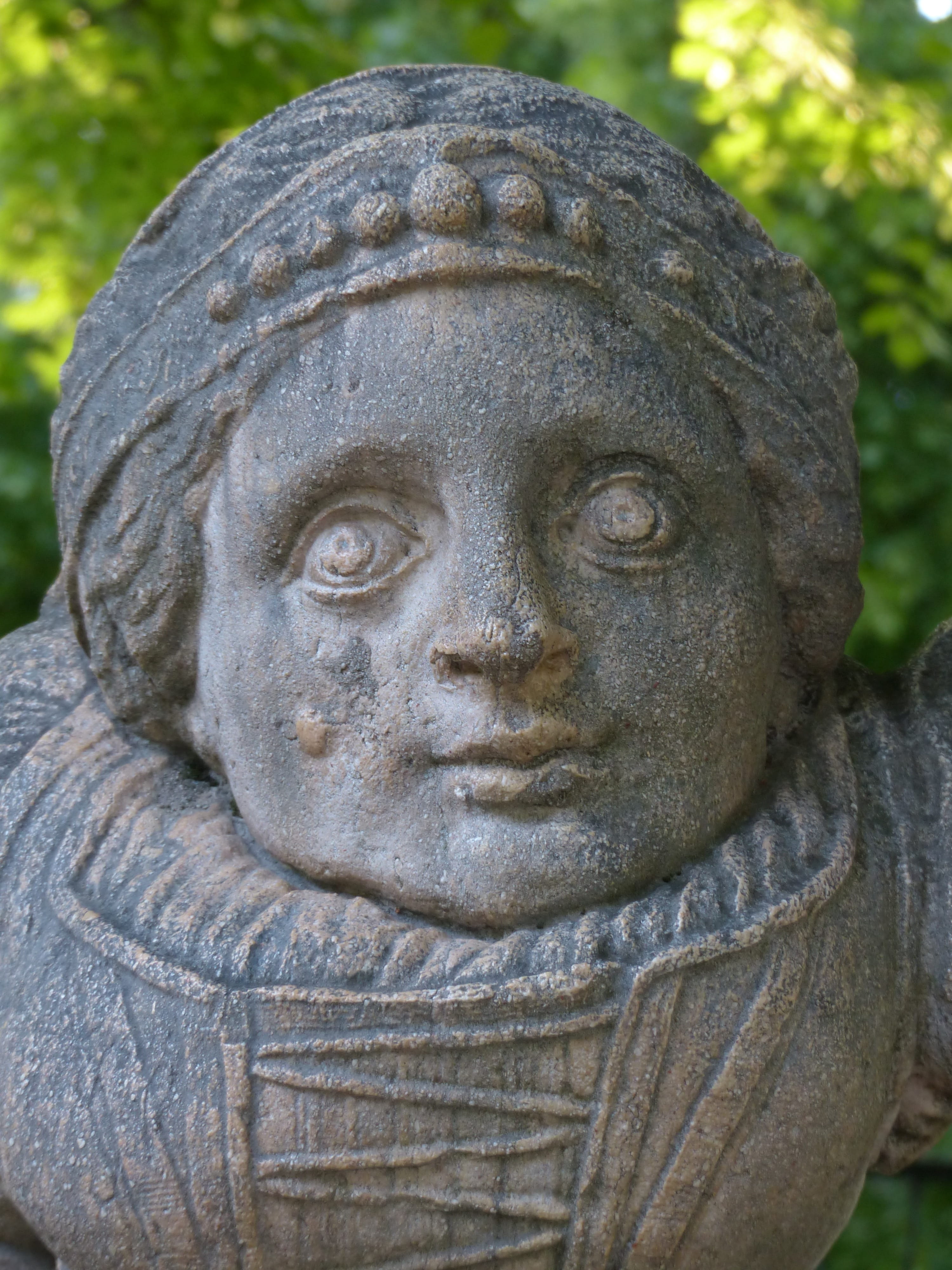 female likeness, gnome, stone statue, zwergelgarten, plant, day, close-up, focus on foreground, no people, baroque, art and craft, stone, statue, angel, Phone HD Wallpaper
