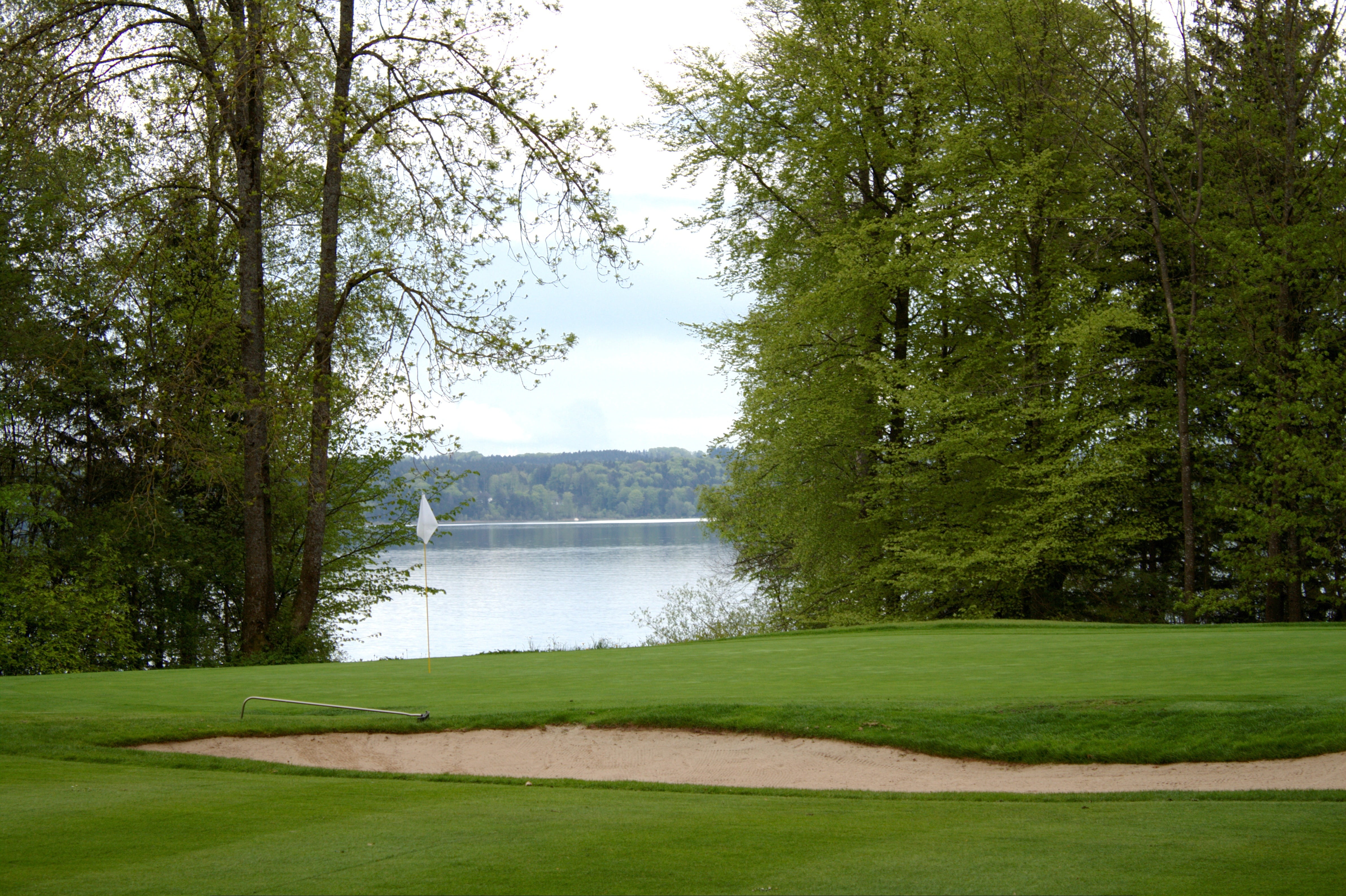 outside, germany, sports, nature, plant, sand trap, outdoors, green - golf course, golf course, lake, golf, tranquil scene, no people, tree, water, sport, HD Wallpaper