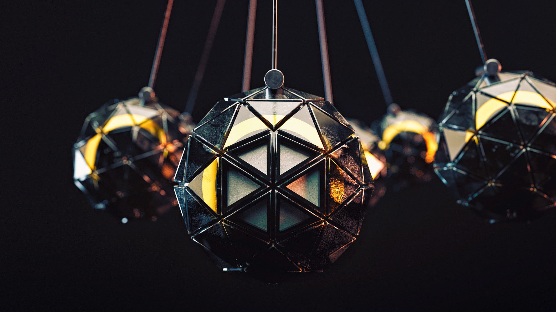ornate, outdoors, decoration, focus on foreground, shape, cage, black background, birdcage, 1080P, abstract, night, ball, 3D, art and craft, metal, hanging, HD Wallpaper