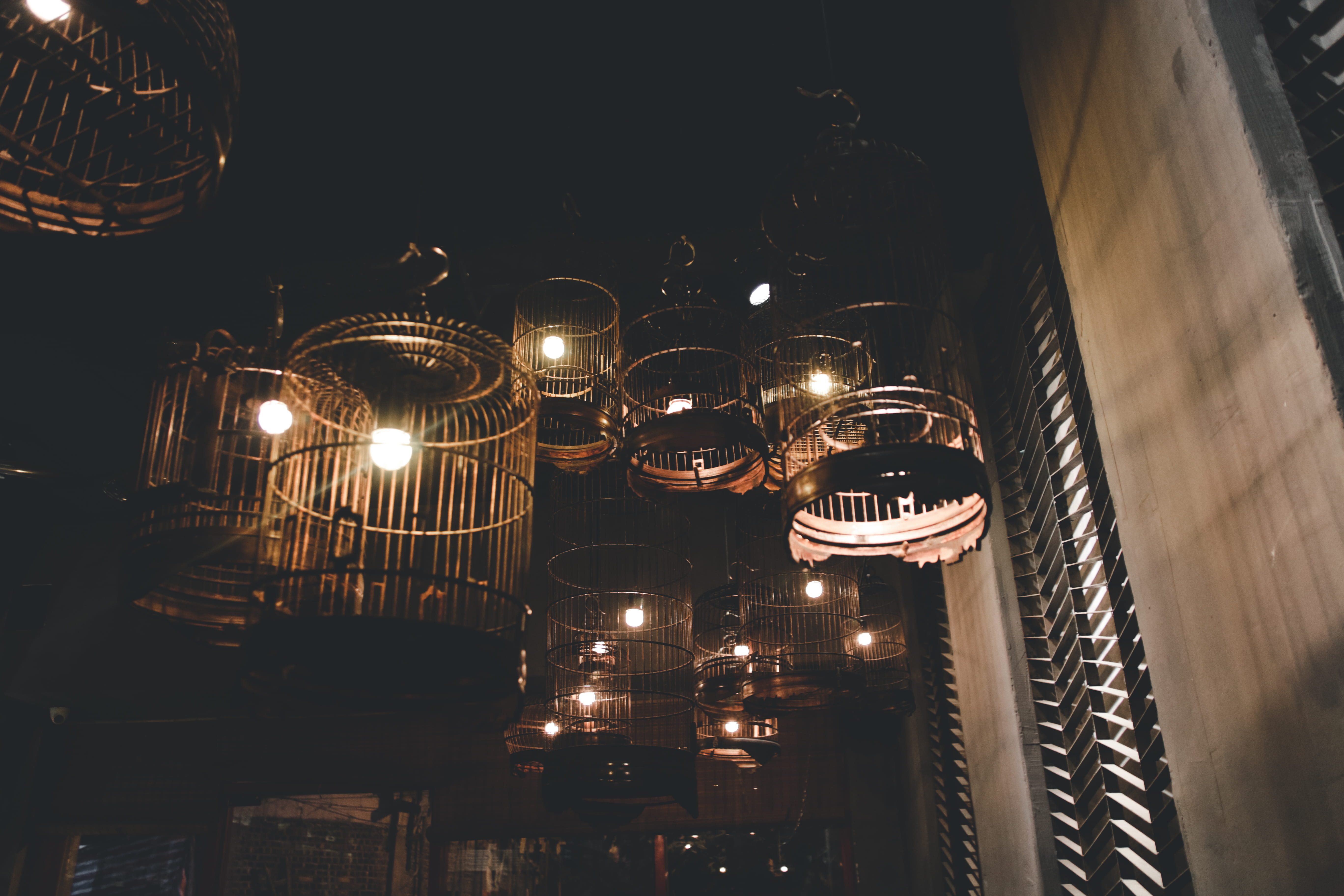 dark, low angle view, 5K, night, indoors, photo, street light, business, design, in a row, light, hanging, lights, creative, alone, city, outdoors, electricity, HD Wallpaper