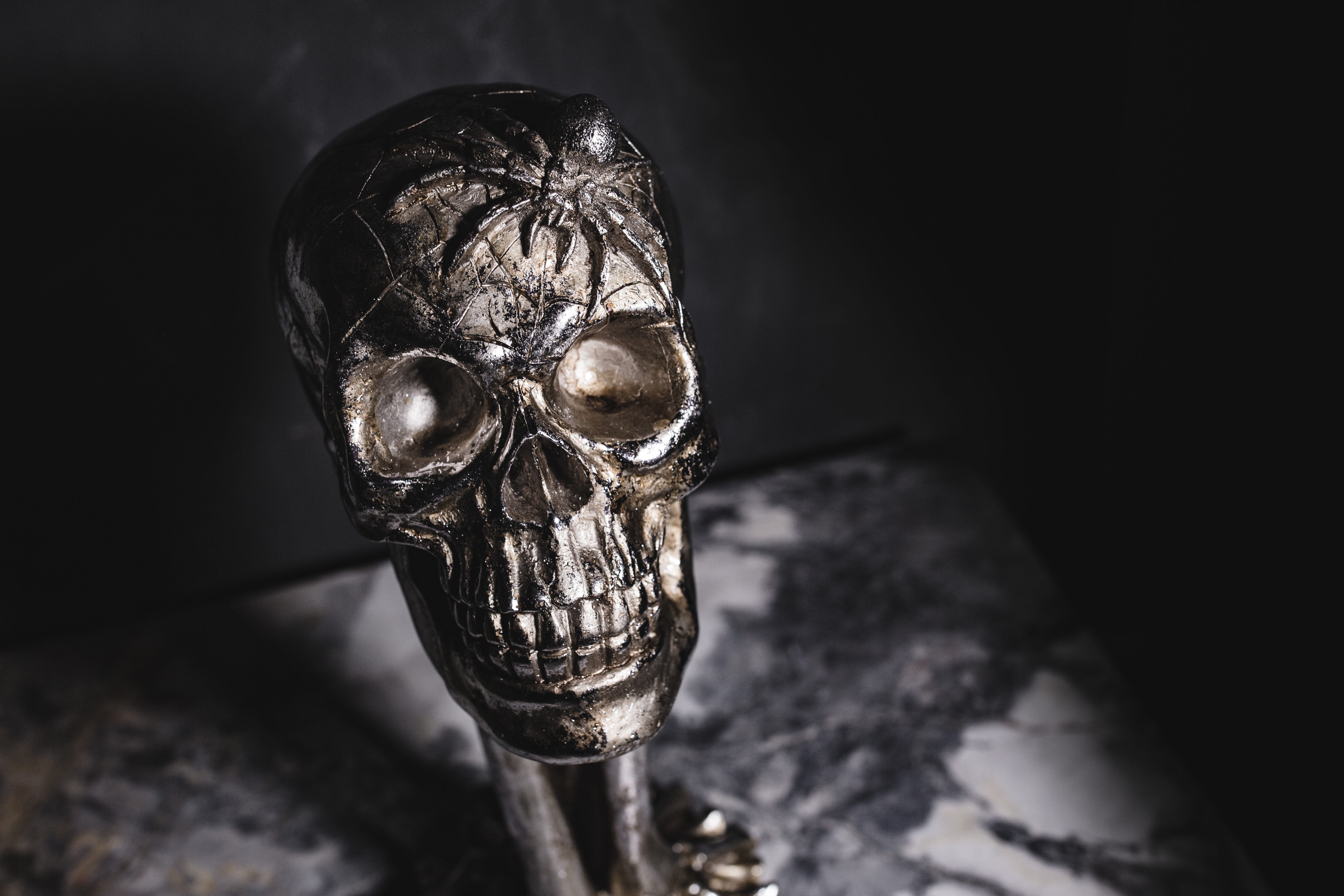 bone, skulls, horror, human bone, fear, decorations, halloween, indoors, autumn, close-up, human body part, still life, spooky, black background, 4K, single object, HD Wallpaper