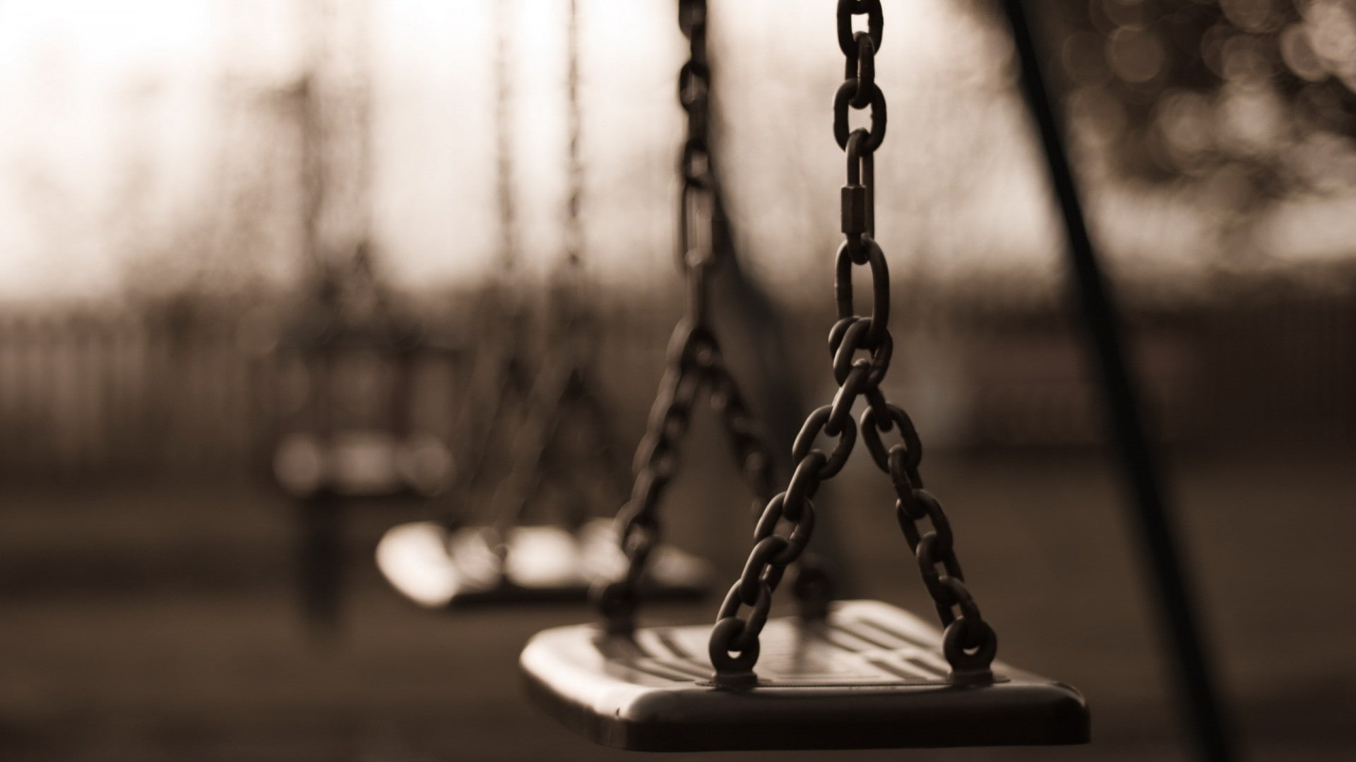 sepia, 1080P, chains, swings, depth of field, HD Wallpaper