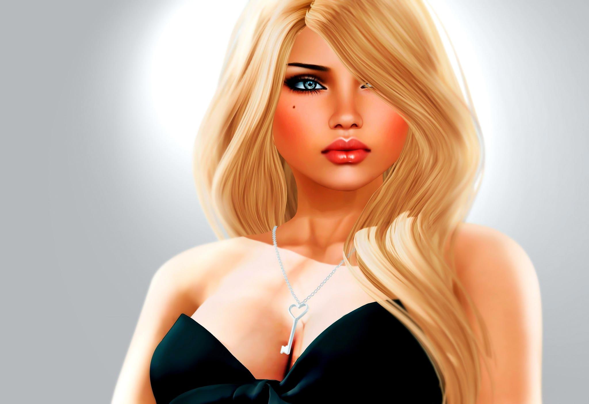 beautiful, beauty, 1080P, fantasy, 3d and abstract, blondie, female, blue eyes, blonde, lips, HD Wallpaper