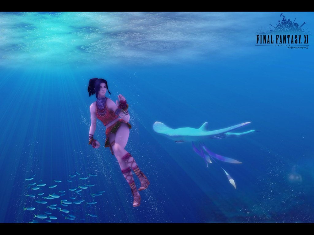 Video Game, blue, one person, auto post production filter, water, transfer print, outdoors, sea, animal wildlife, 480P, clothing, swimming, Final Fantasy XI, HD Wallpaper