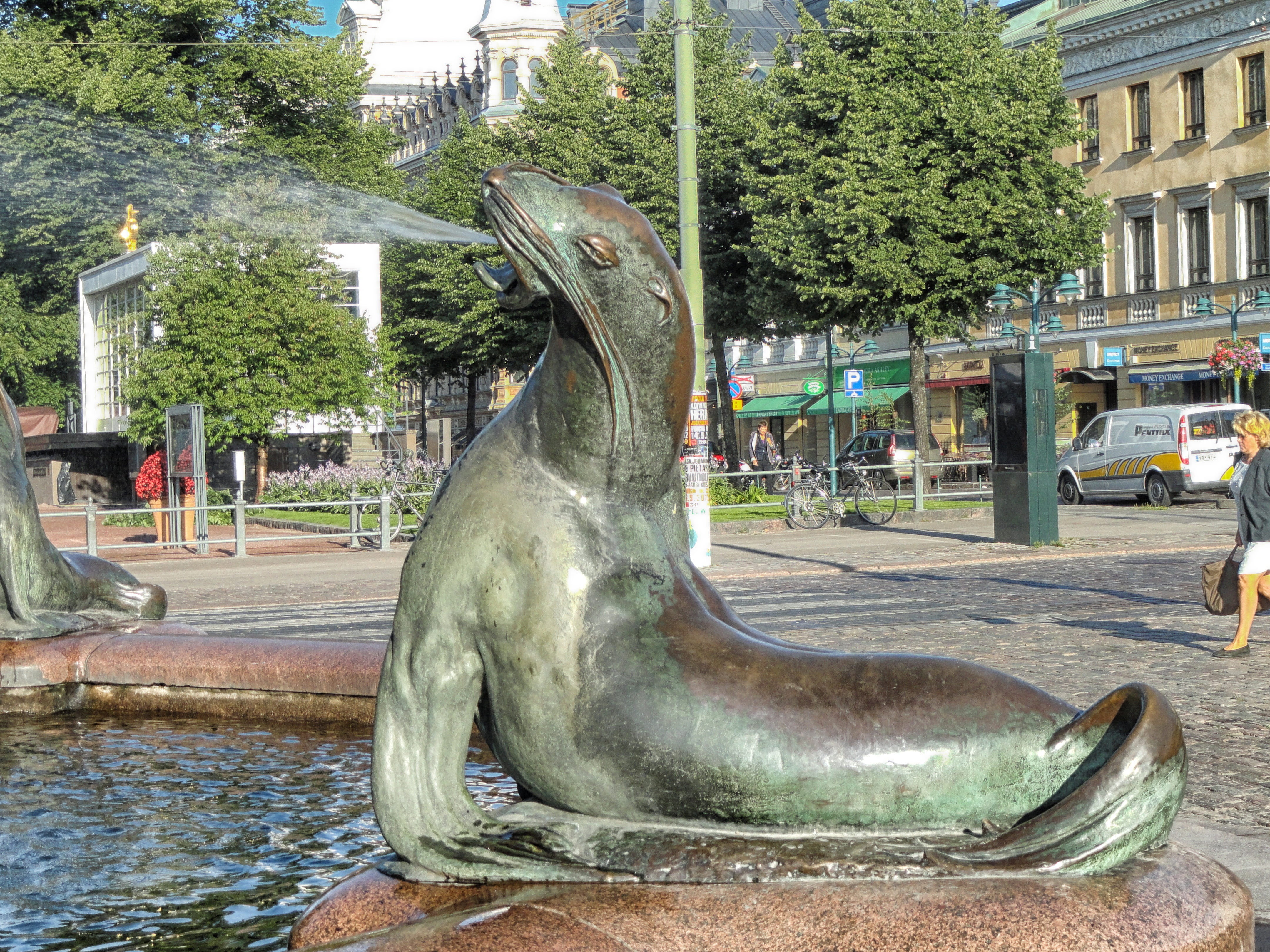 animal, urban, Helsinki, Finland, animal representation, brown, animals in the wild, representation, sea lion, tree, water, outdoors, concrete, incidental people, HD Wallpaper