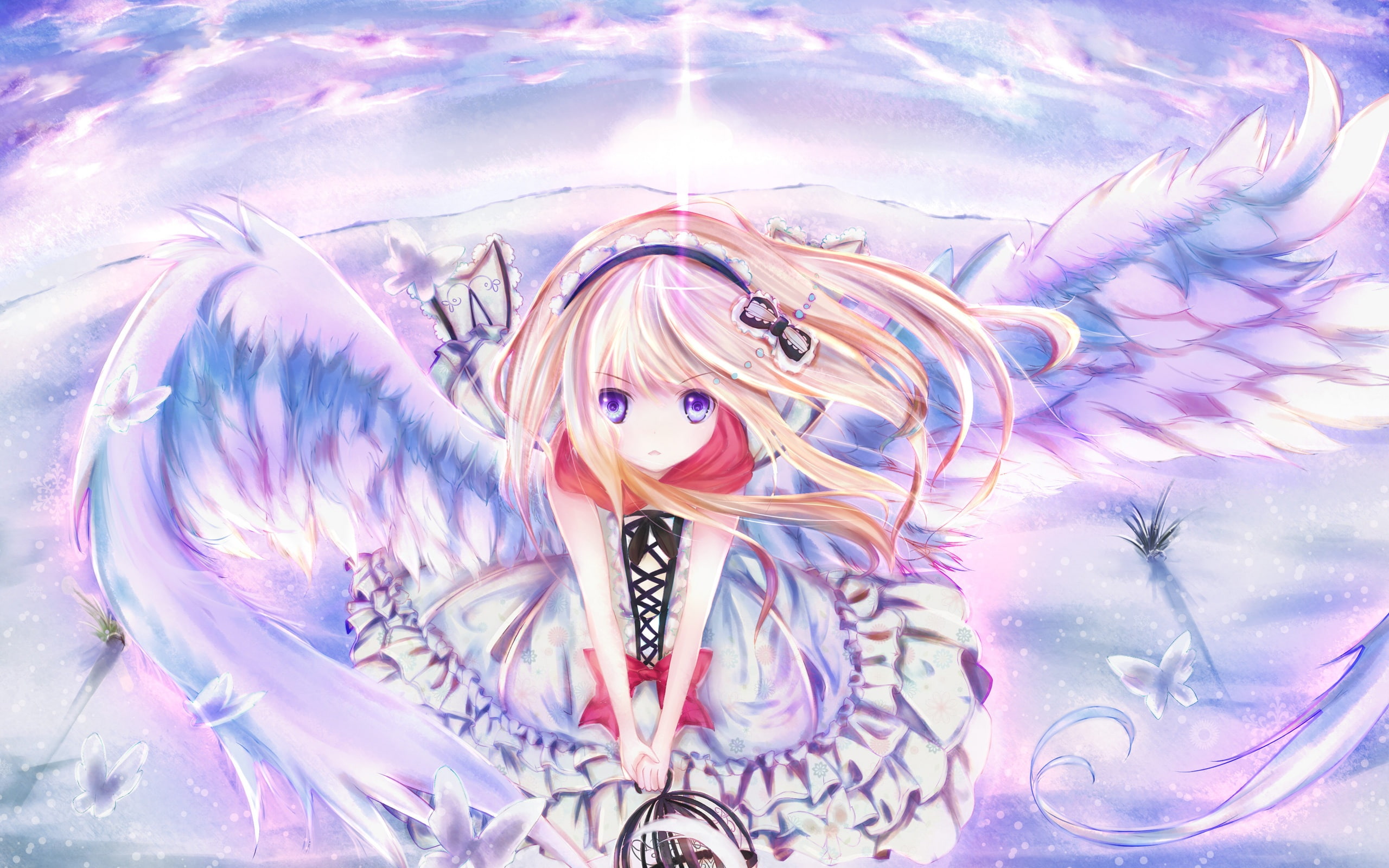 2K, Anime, Wings, Hairpin, Sky, Flying, Butterfly, Girl, HD Wallpaper