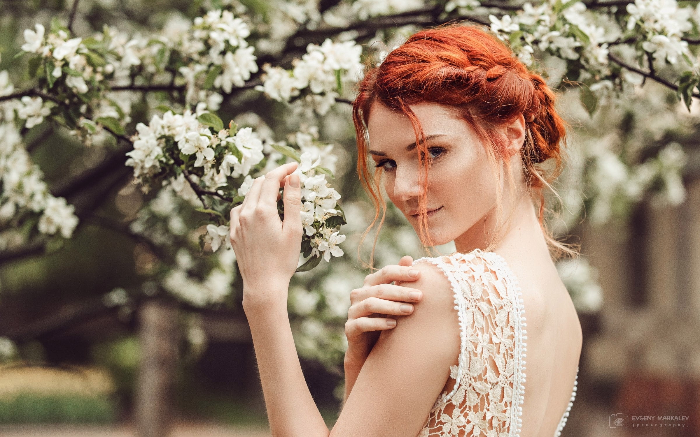 portrait, model, flowering plant, beauty in nature, hair, beauty, hands, young women, one person, beautiful woman, young adult, dyed red hair, tree, trees, HD Wallpaper