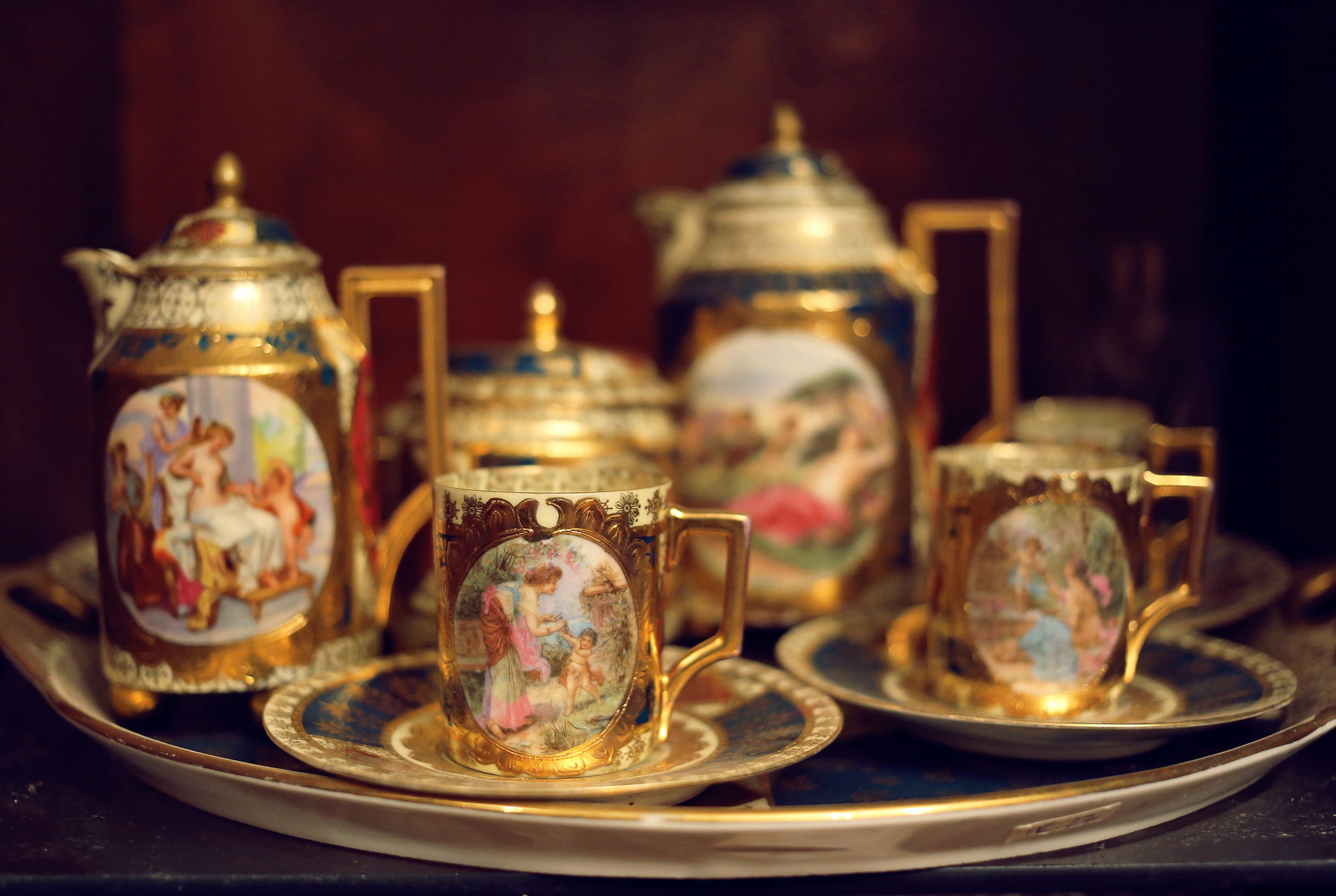 set, people, kettle, 1080P, mugs, figure, Cup, tea, HD Wallpaper