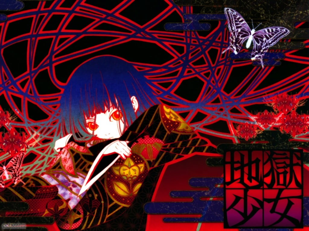 red, Enma Ai, outdoors, anime girls, no people, night, travel destinations, arts culture and entertainment, logo, 480P, illuminated, nature, event, long hair, HD Wallpaper