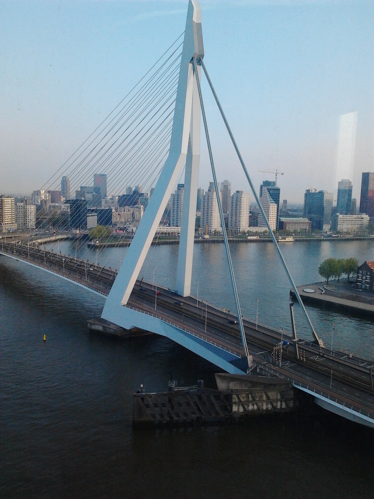 picture taken from wilhelmina pier, 1080P, bridge, erasmus bridge, river crossing, connection, most beautiful bridge of rotterdam, built structure, river, Phone HD Wallpaper