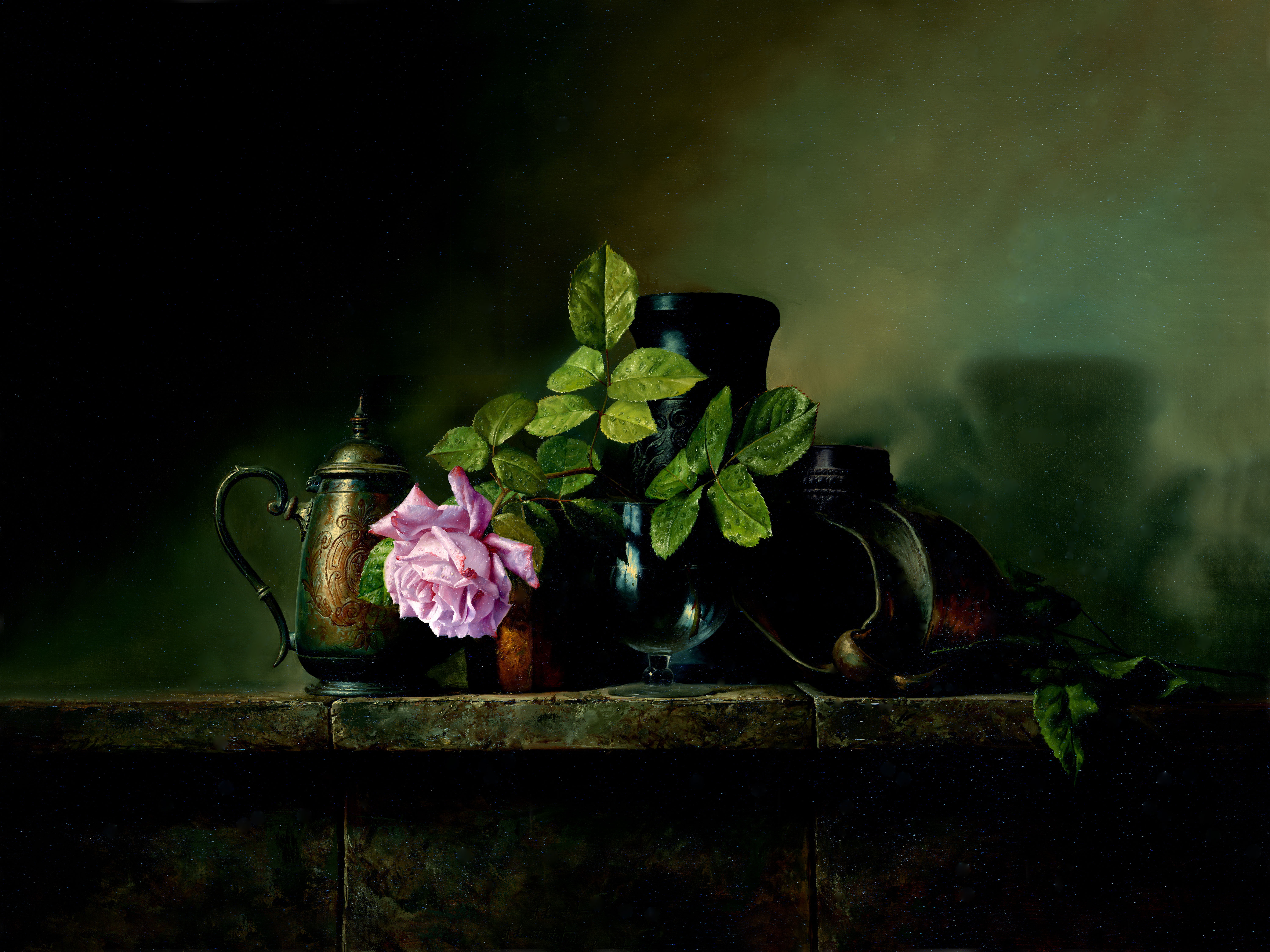 Painting, 5K, Artistic, Mantle, Rose, Flower, Still Life, Leaf, Stein, HD Wallpaper