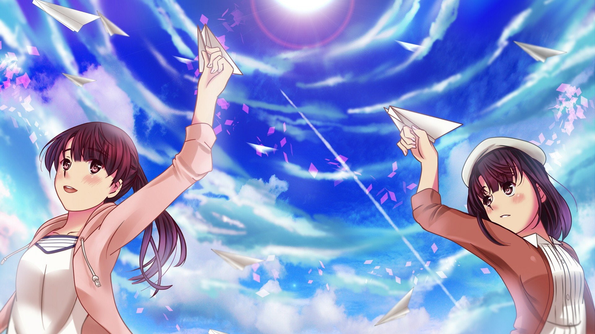Saenai Heroine No Sodatekata, Anime Girls, anime, clouds, Paper Planes, Kato Megumi, 1080P, sky, HD Wallpaper